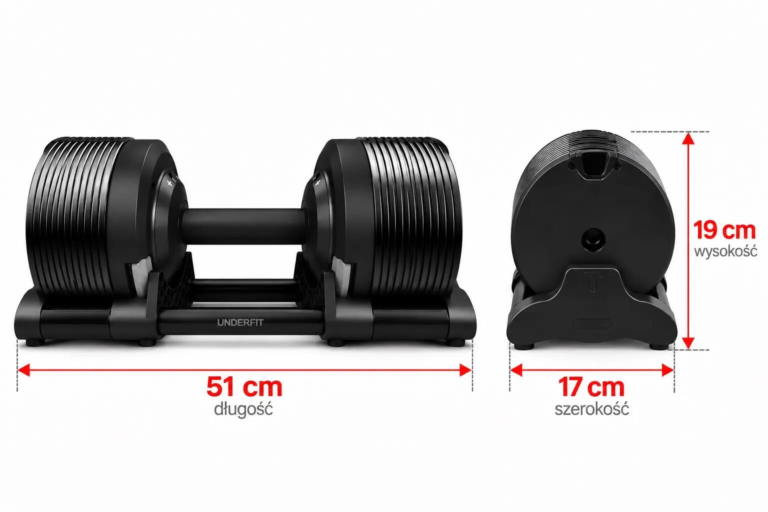Zestaw hantli regulowanych 2x32 kg ze stojakiem regulacja 1 kg UNDERFIT 3/12