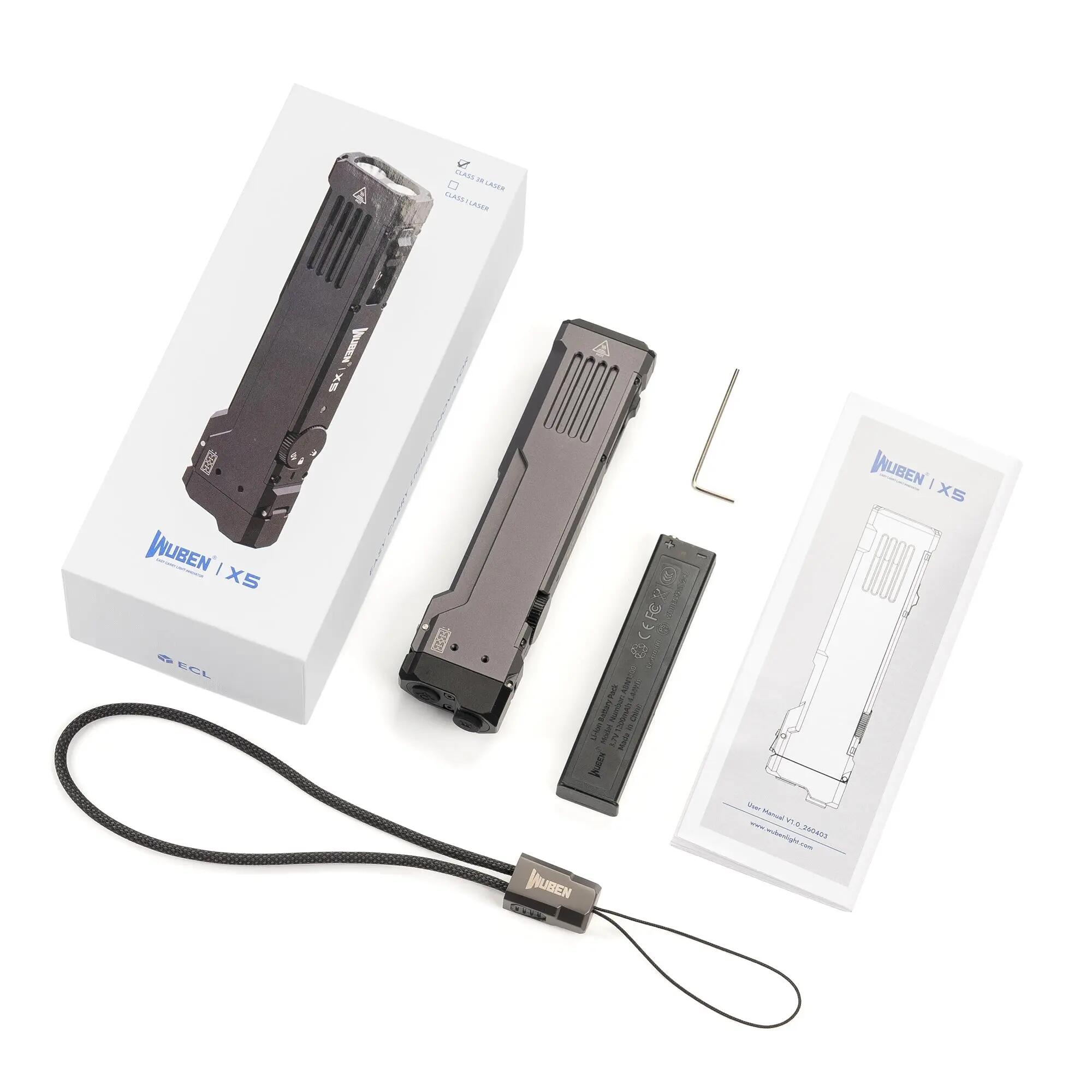 Wandern – Lampe mit Weißlicht, UV, Laser Klasse 1, Grau – WUBEN X5 14/14