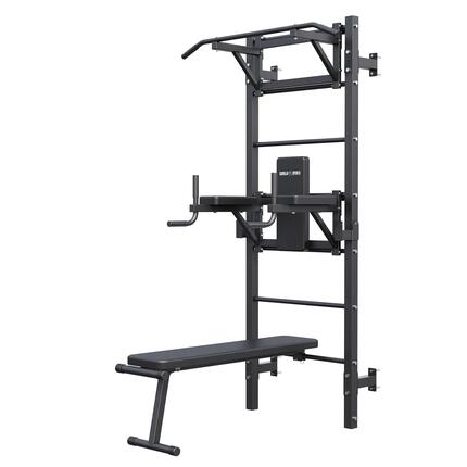 Sprossenwand mit Klimmzugstange, Dip Barren und Hantelbank, bis 200 kg
