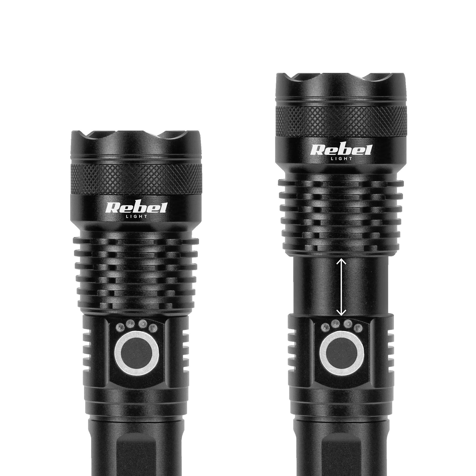 Akumulatorowa latarka LED Rebel 10 W zoom aluminium 1000 lm IP65 USB-C 4/7