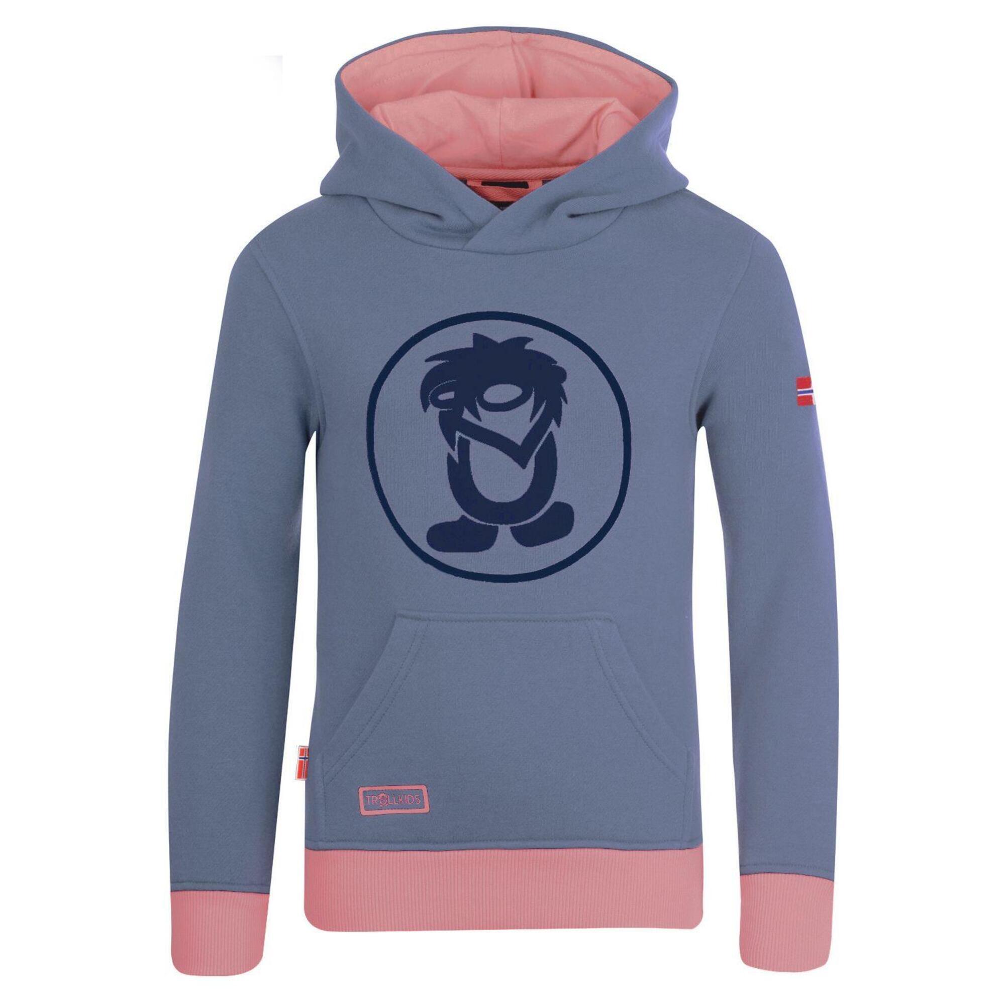 Felpa con cappuccio Troll per bambini blu polvere/rosa antico