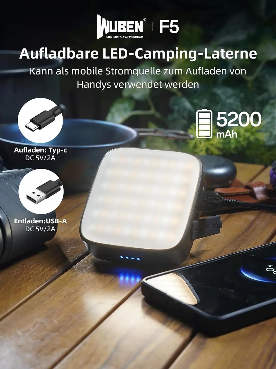 Wandern – Campinglampe Grau, 500 lm, Powerbank – WUBEN F5 6/10