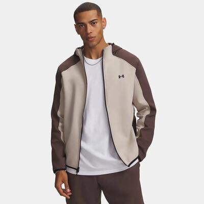 Ua unstoppable fleece vest met volledige rits highland buff / peppercorn / black