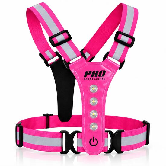 Gilet de course à pied avec éclairage et bandes réfléchissantes, rose (femmes)