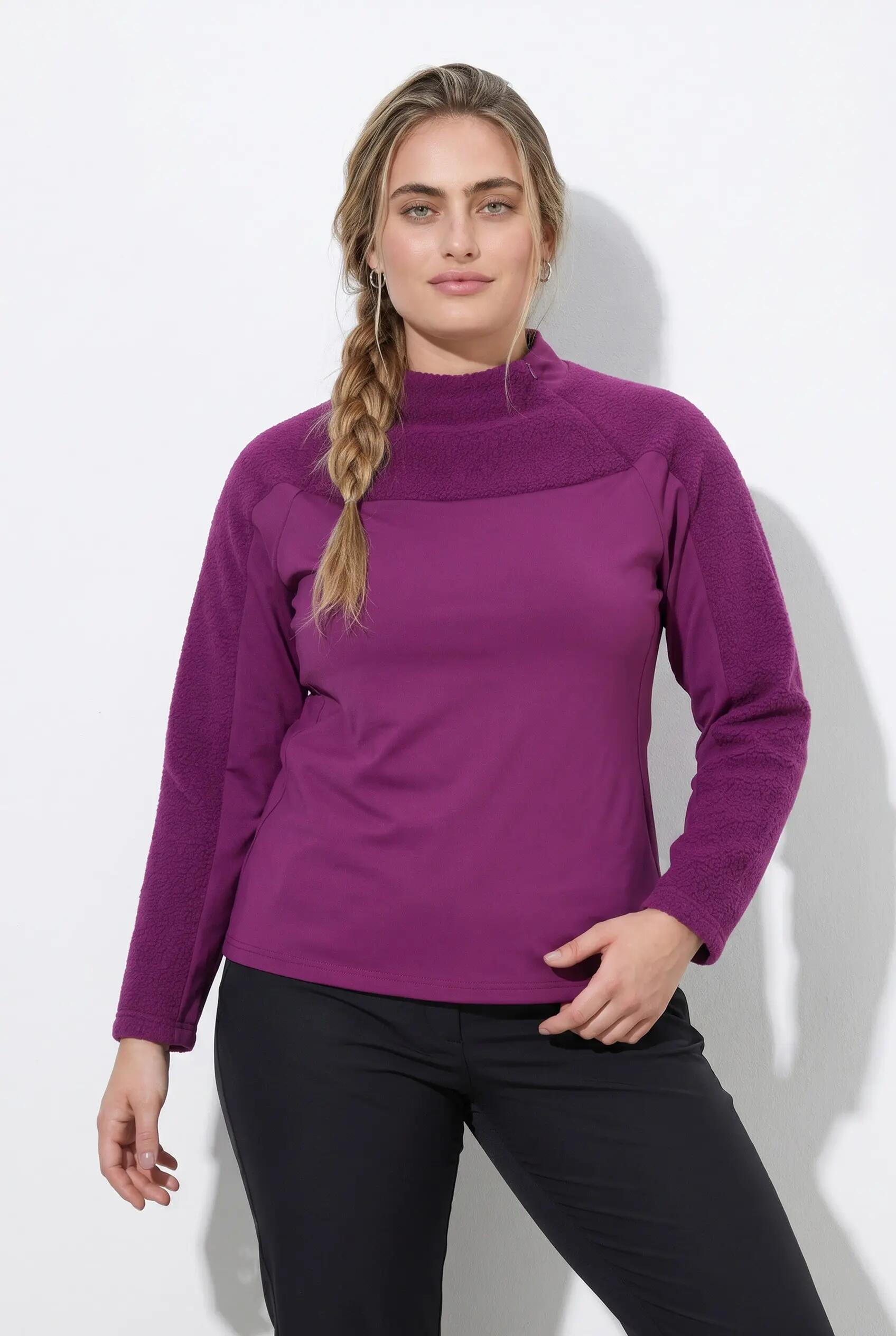 Dames Sweatshirt teddyfleece opstaande kraag lange mouwen duimgaten 1/8