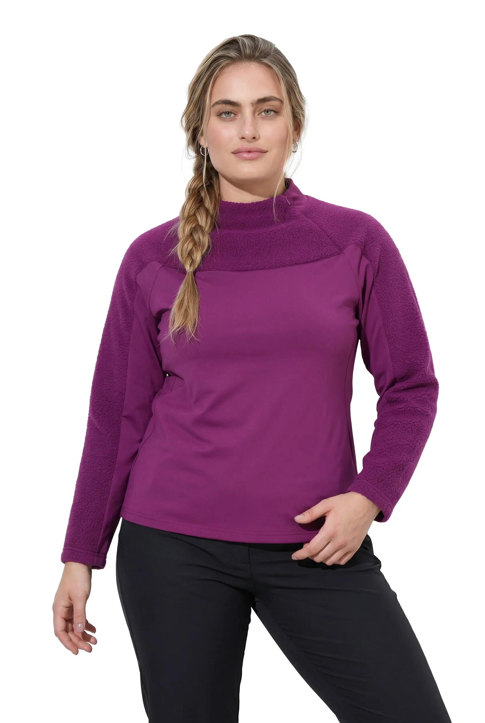 Dames Sweatshirt teddyfleece opstaande kraag lange mouwen duimgaten 2/8