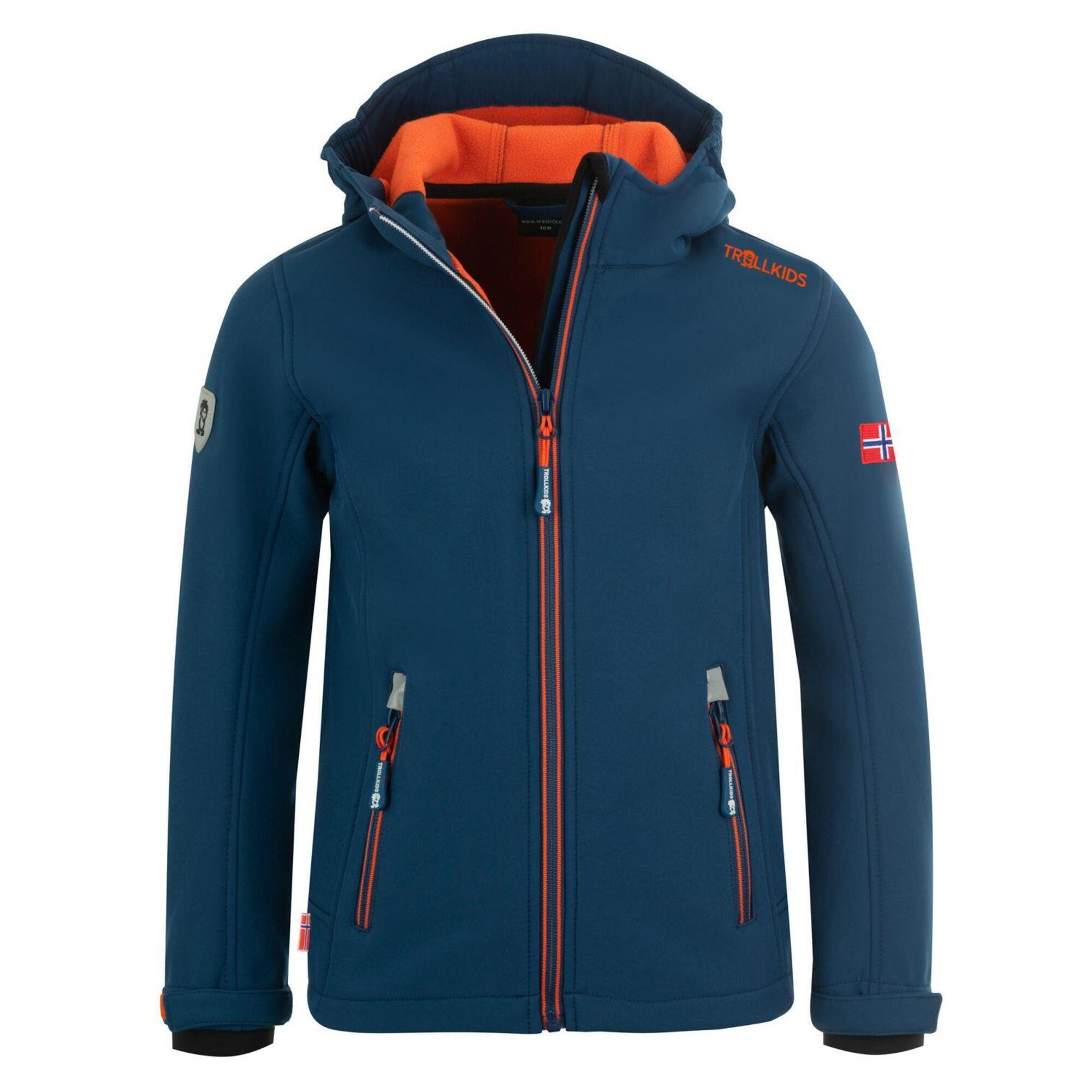 Children's Softshell Jacket Trollfjord Water Repellent Mystik Blue / Orange