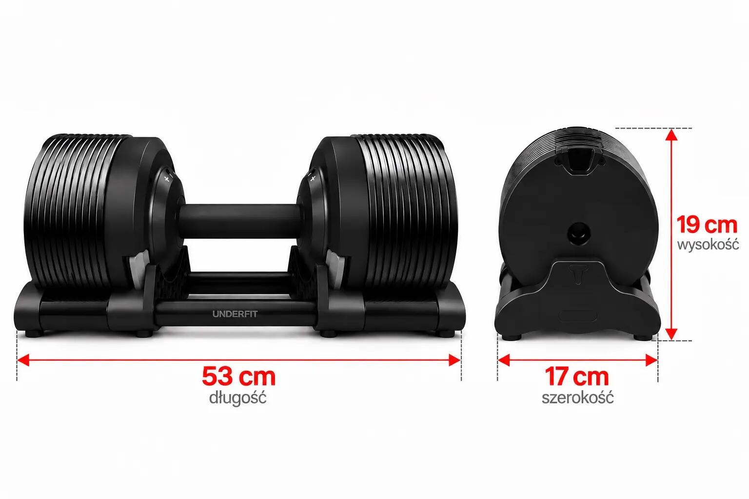Zestaw hantli regulowanych 2x40 kg ze stojakiem regulacja 1 kg UNDERFIT 3/12