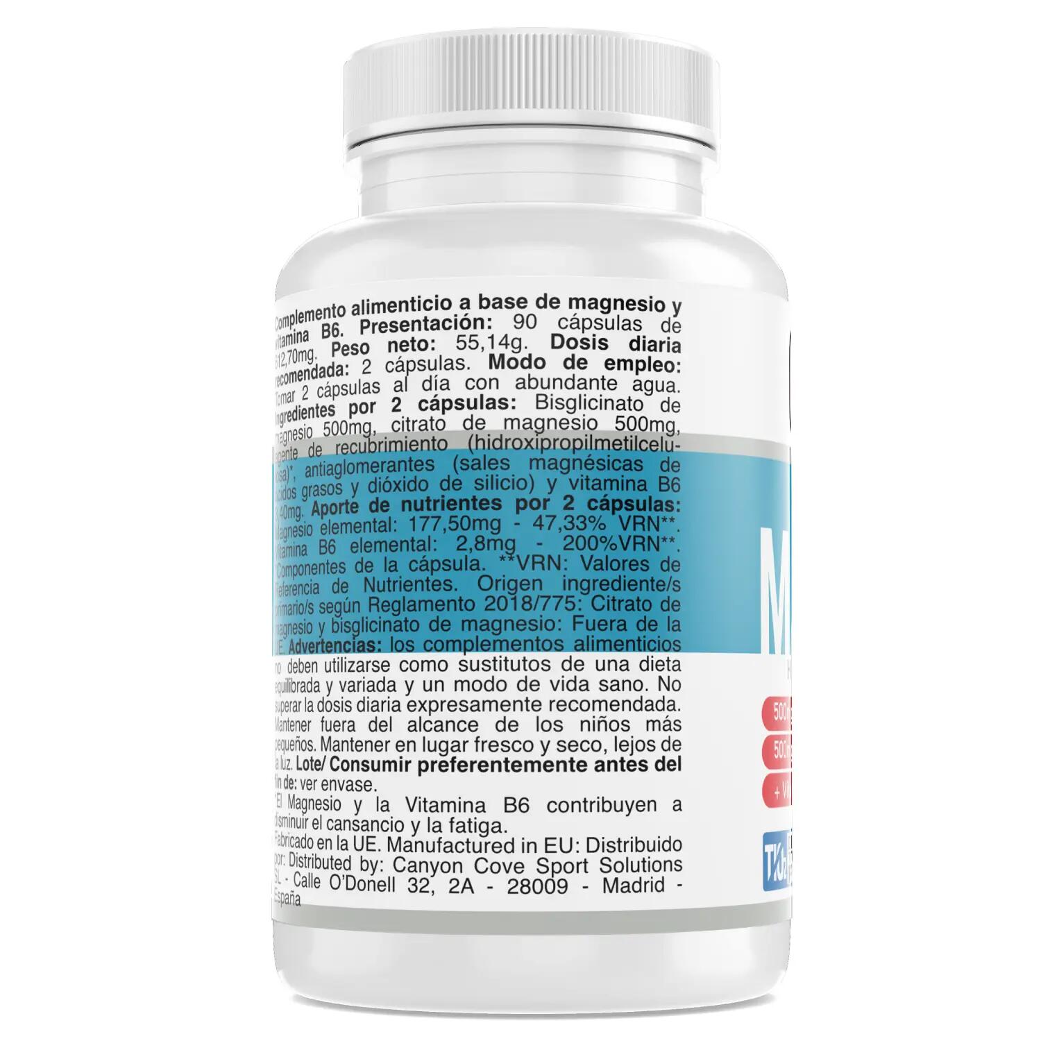 OXYPRO Magnesio Plus. 90 caps - (Bisglicinato + Citrato) con Vitamina B6 2/3