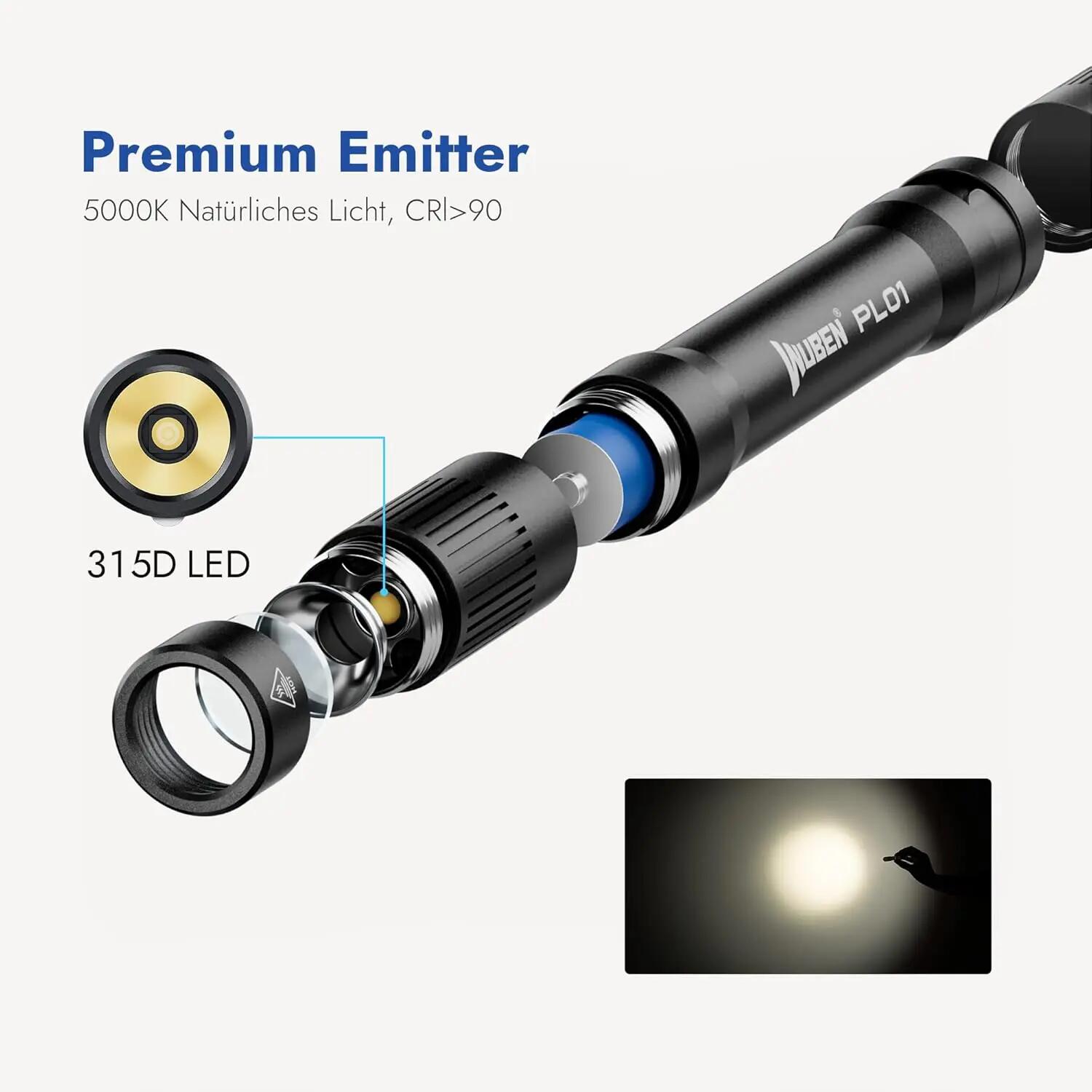 Wandern – Wiederaufladbare Stiftlampe, CRI > 90, Schwarz – WUBEN PL01 8/14