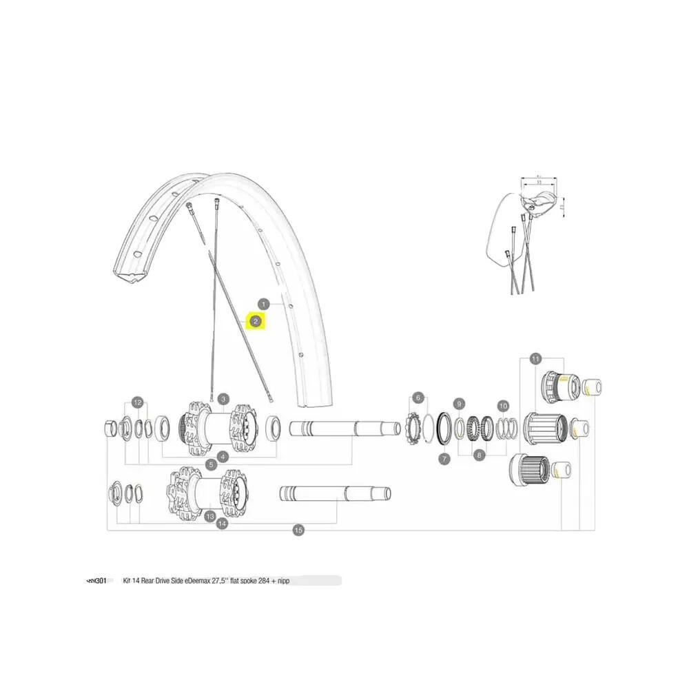 Kit di raggi Mavic 14 lato trasmissione posteriore eDeemax 27.5 2/2