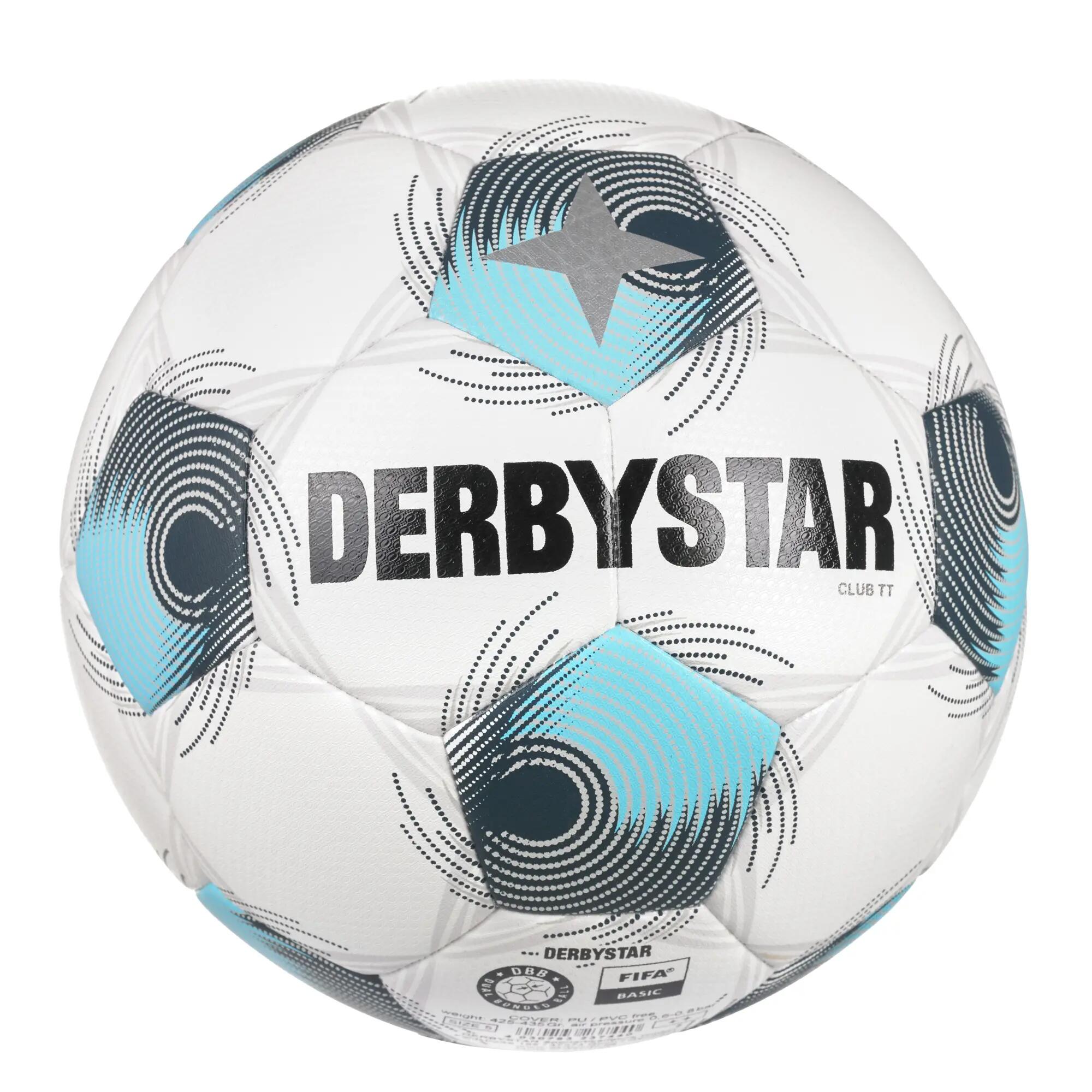 Piłka nożna Derbystar Club TT v26 — 100% PU, kolor Biały/Szary/Niebieski 2/4
