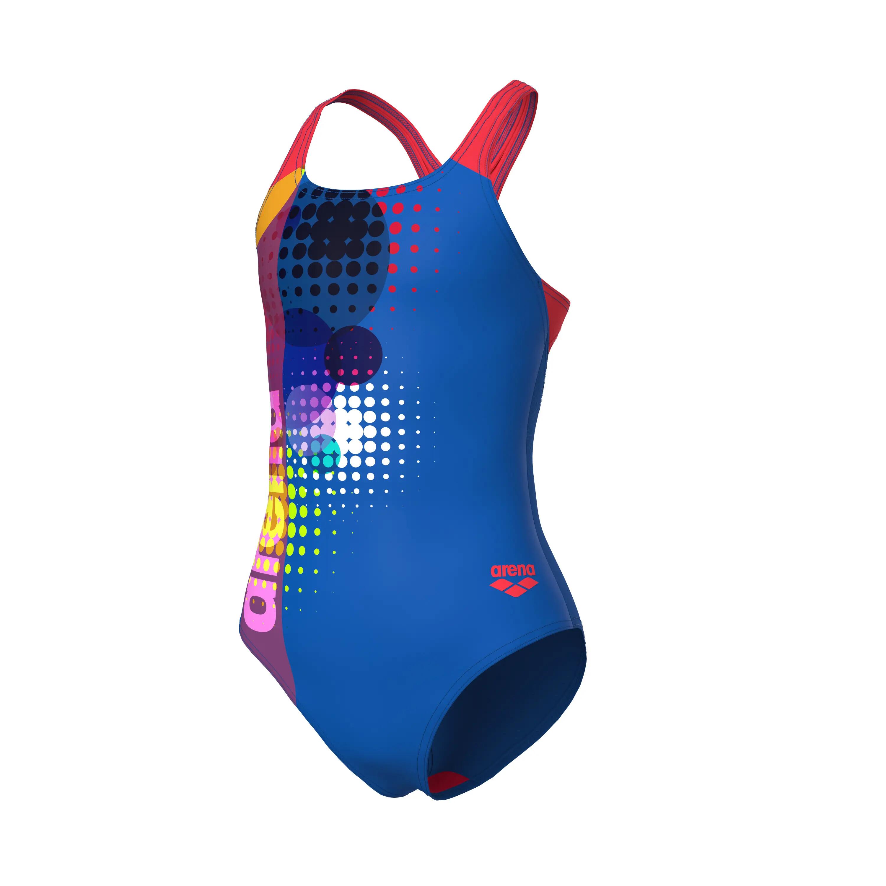 Arena Meisjes Badpak Dots Swim Pro Back Koningsblauw/Koraal 7/7
