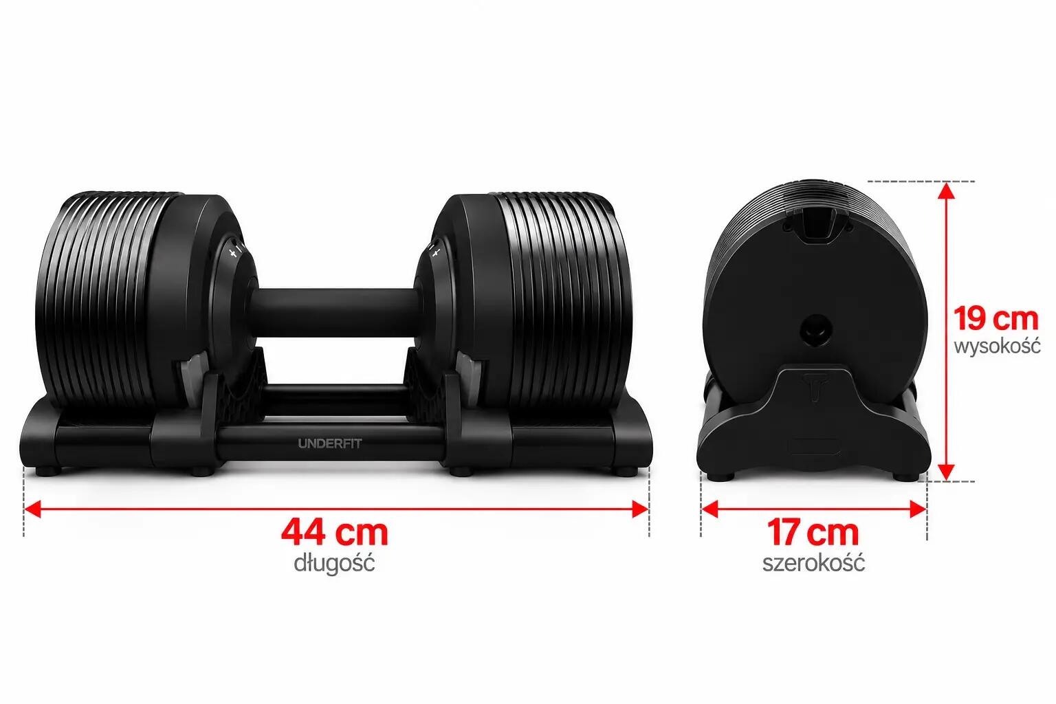 Zestaw hantli regulowanych 2x24 kg ze stojakiem regulacja 1 kg UNDERFIT 3/12