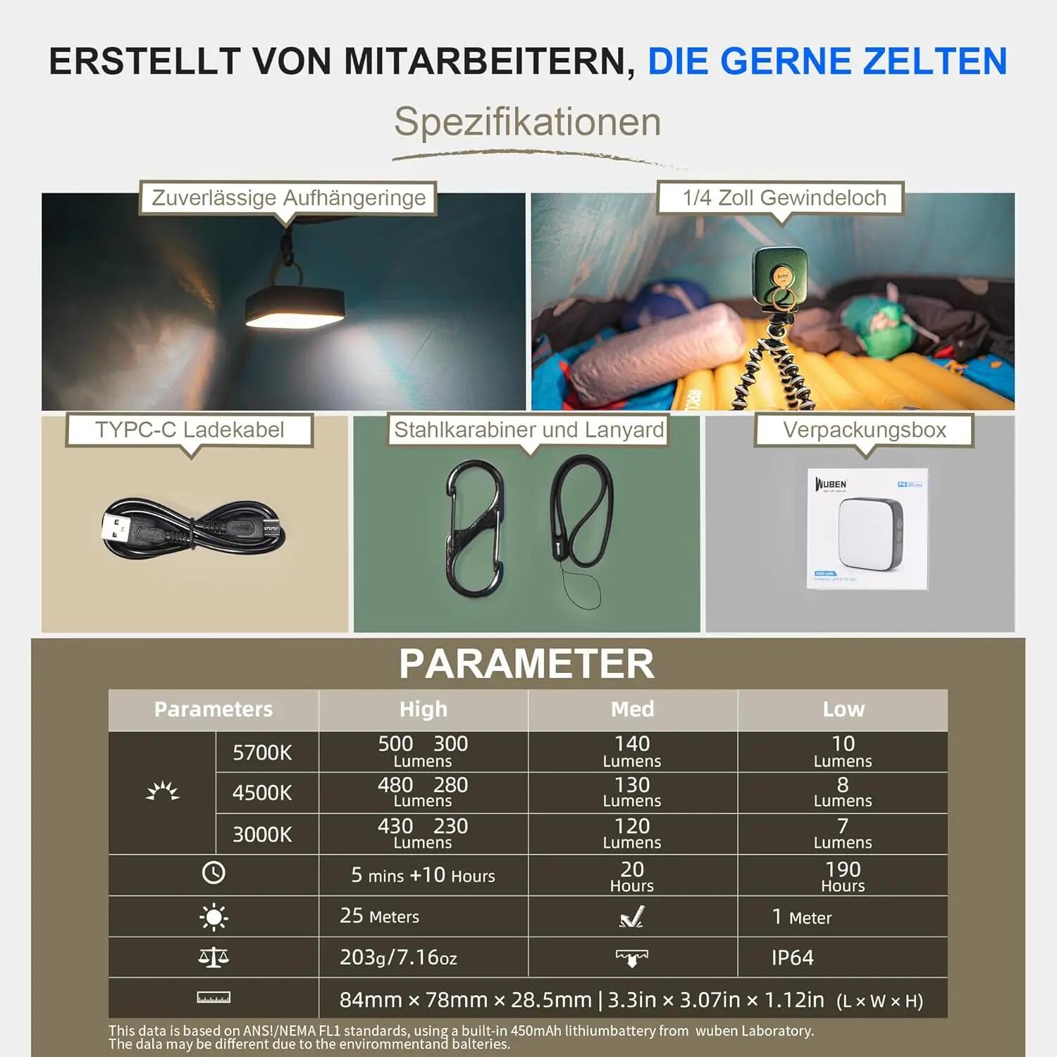 Wandelen – Campinglamp groen, 500 lm, powerbank – WUBEN F5 10/10