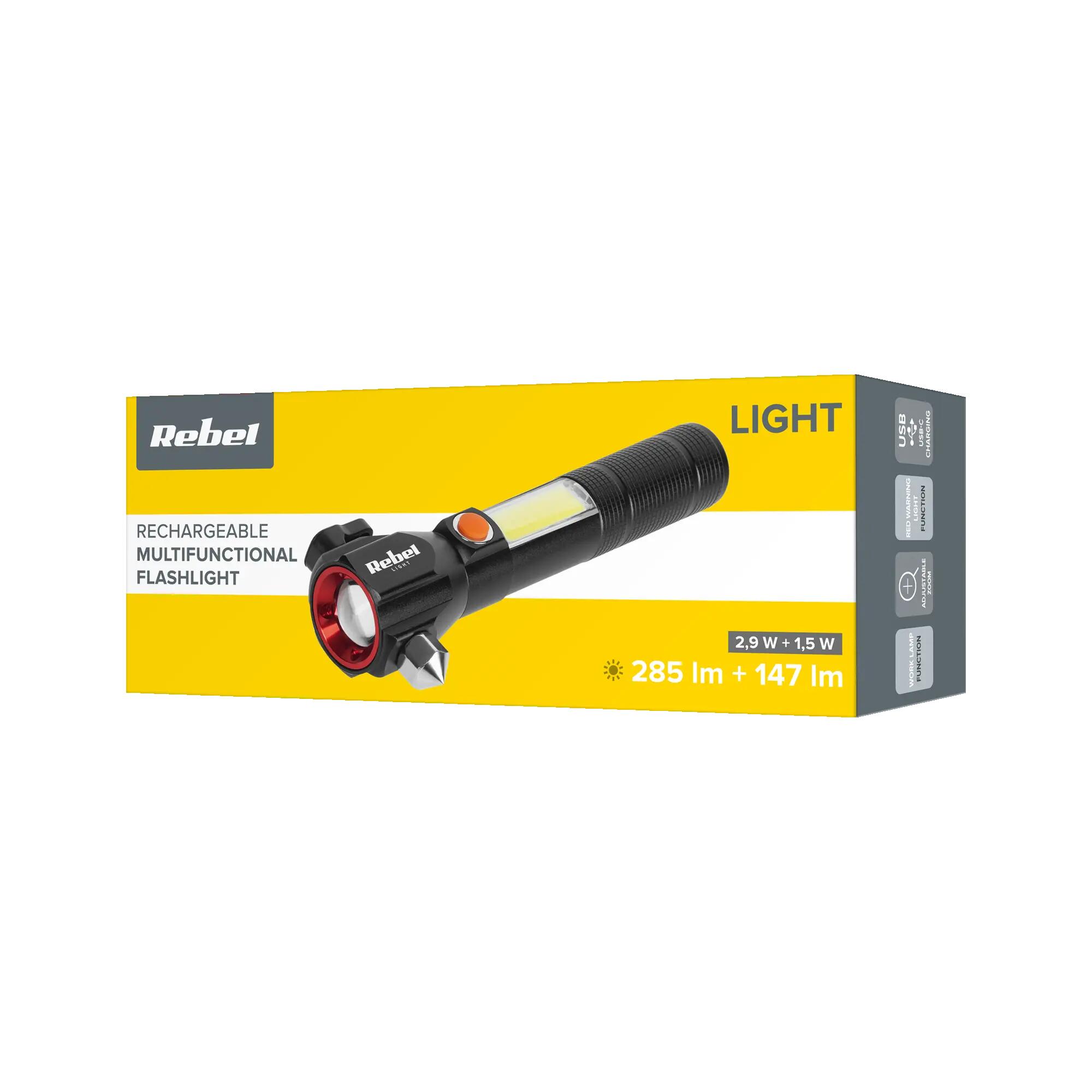 Latarka LED Mocna ZOOM USB 200m młotek nóż magnes Rebel 7/7