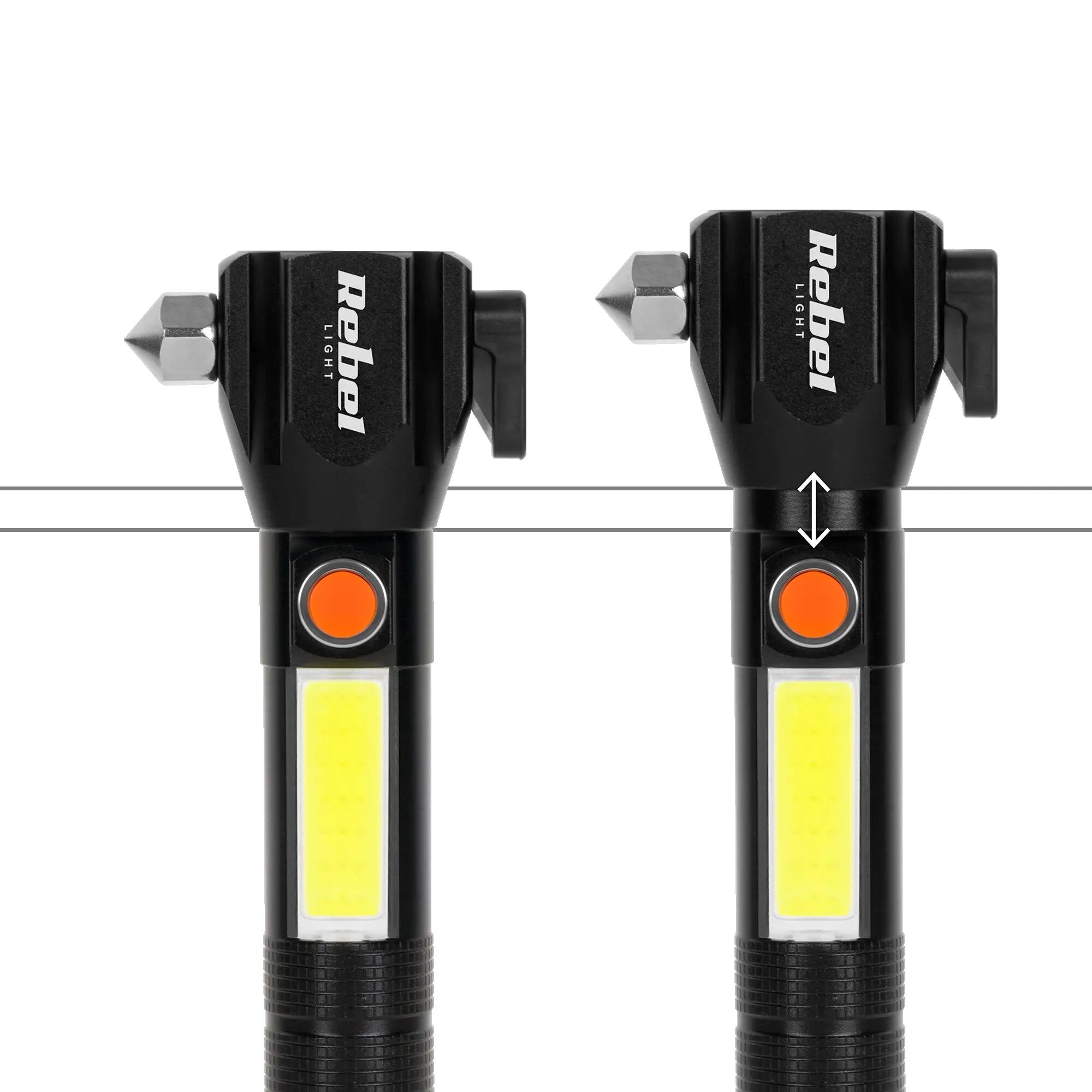 Latarka LED Mocna ZOOM USB 200m młotek nóż magnes Rebel 6/7