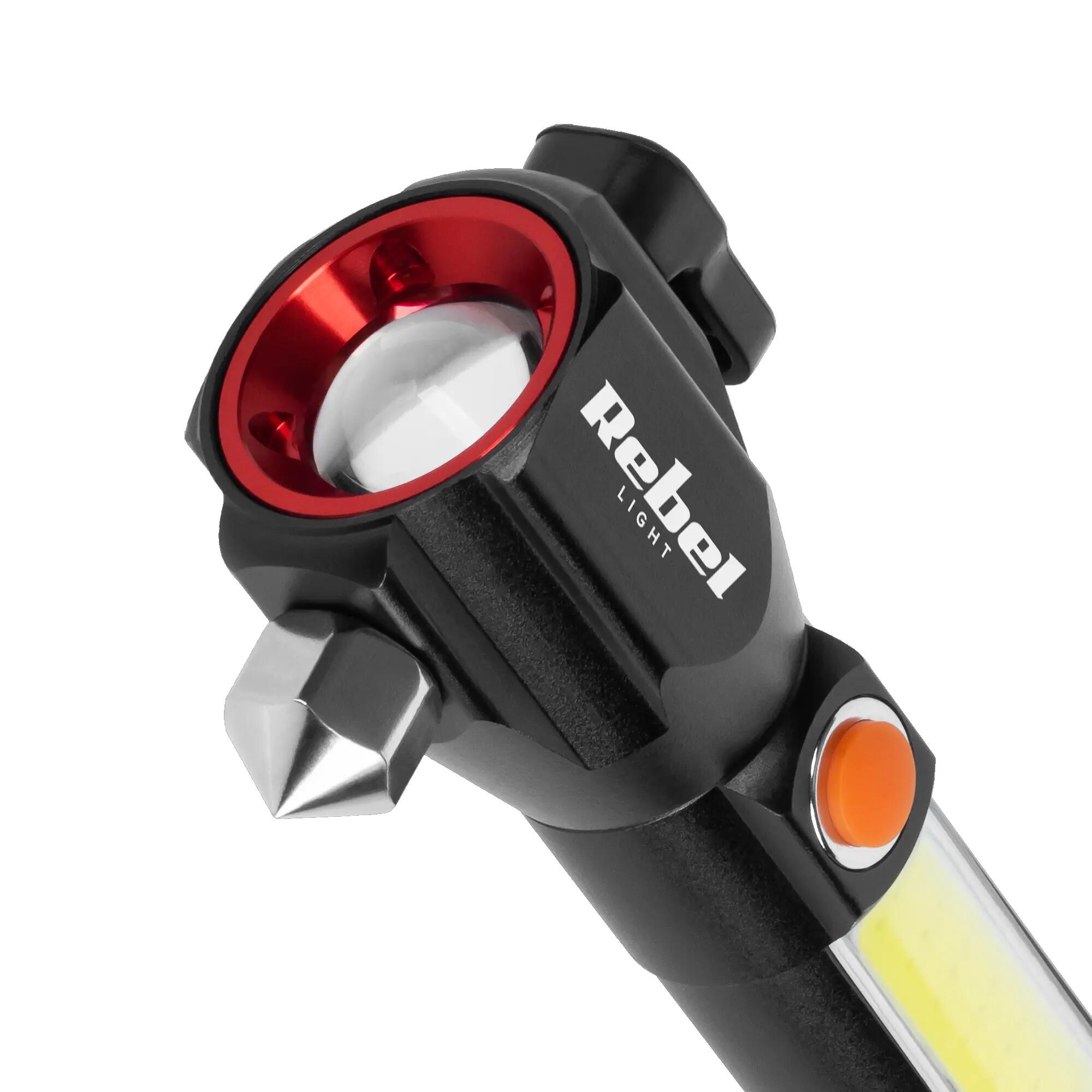 Latarka LED Mocna ZOOM USB 200m młotek nóż magnes Rebel 3/7
