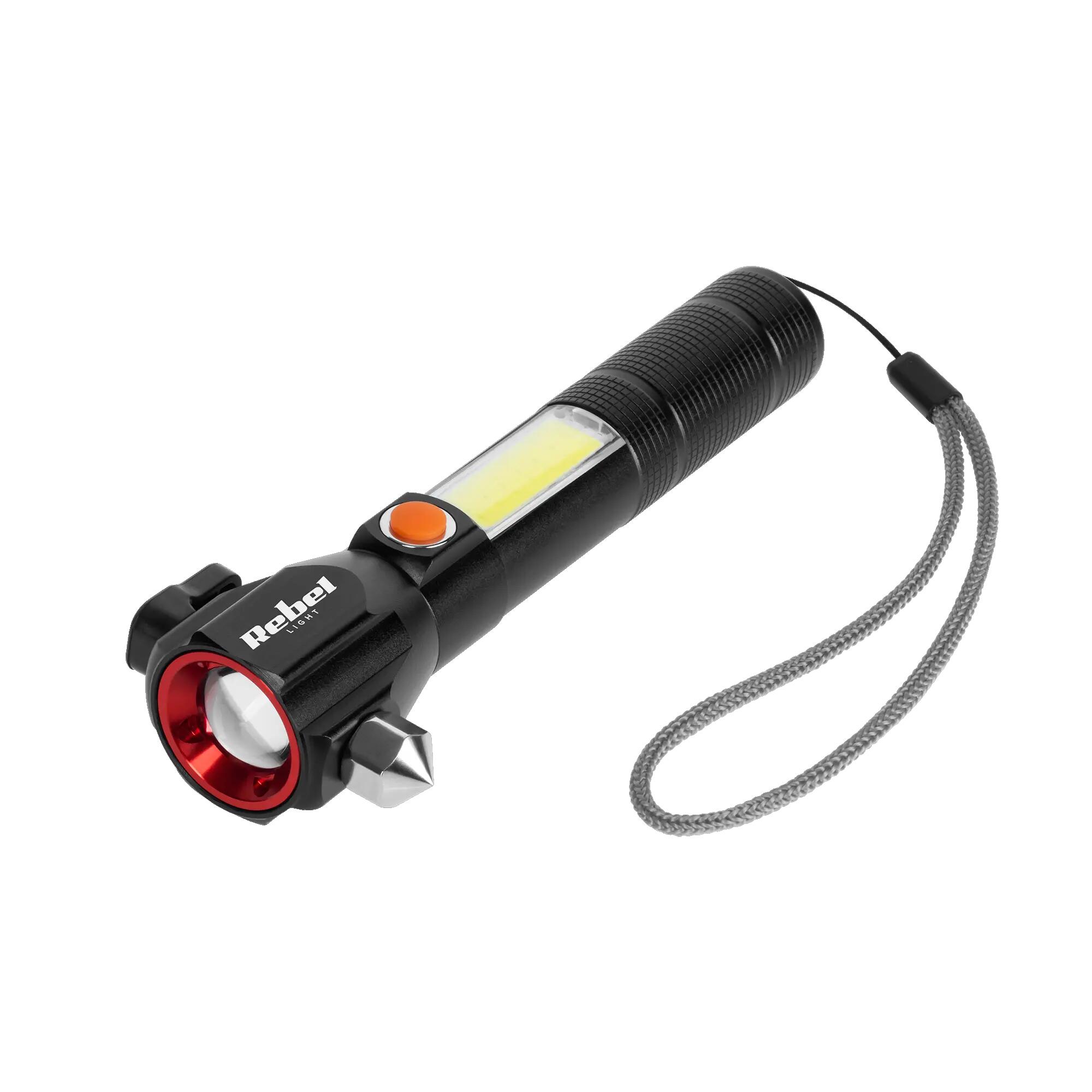 Latarka LED Mocna ZOOM USB 200m młotek nóż magnes Rebel 2/7
