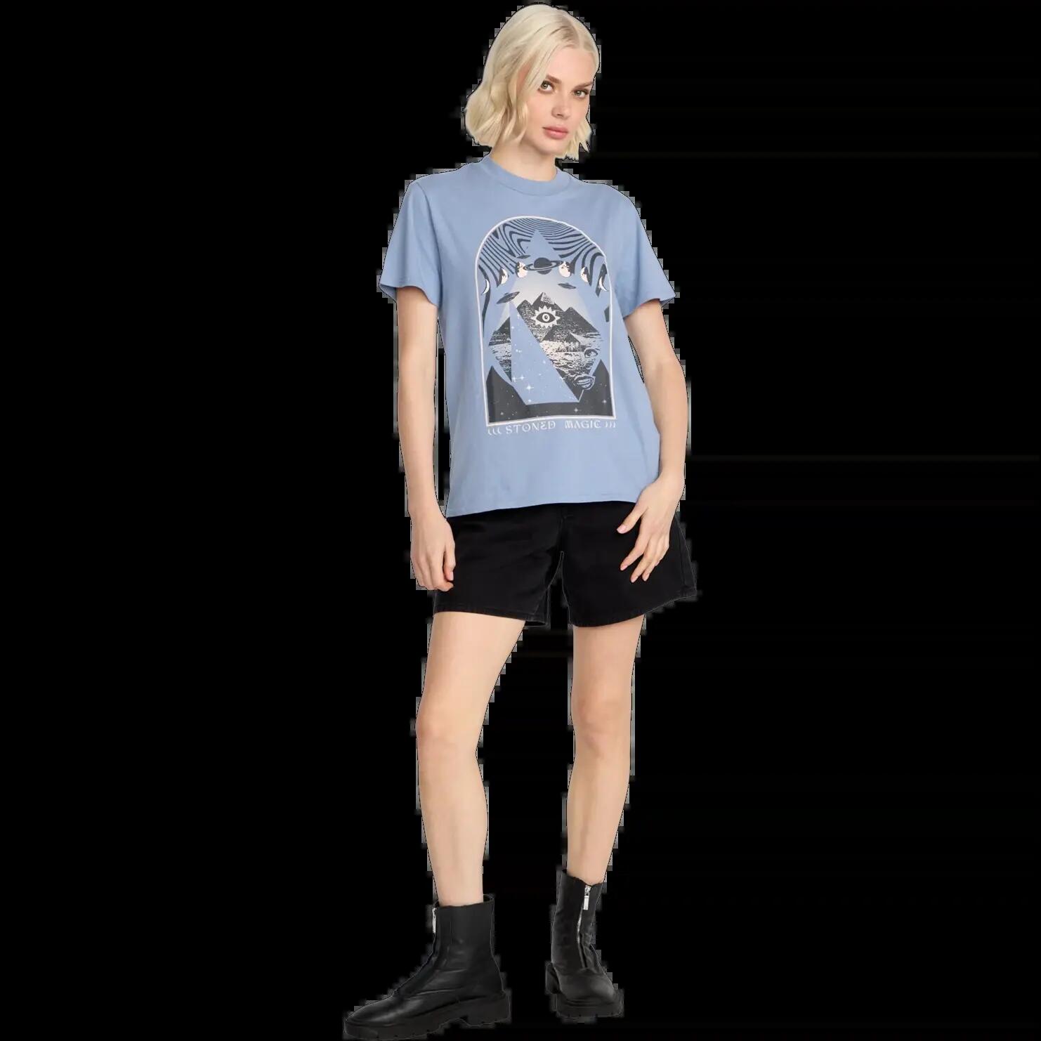 T-shirt Volcom Lock It Up Bleu Carolina et Noir Vintage 5/5
