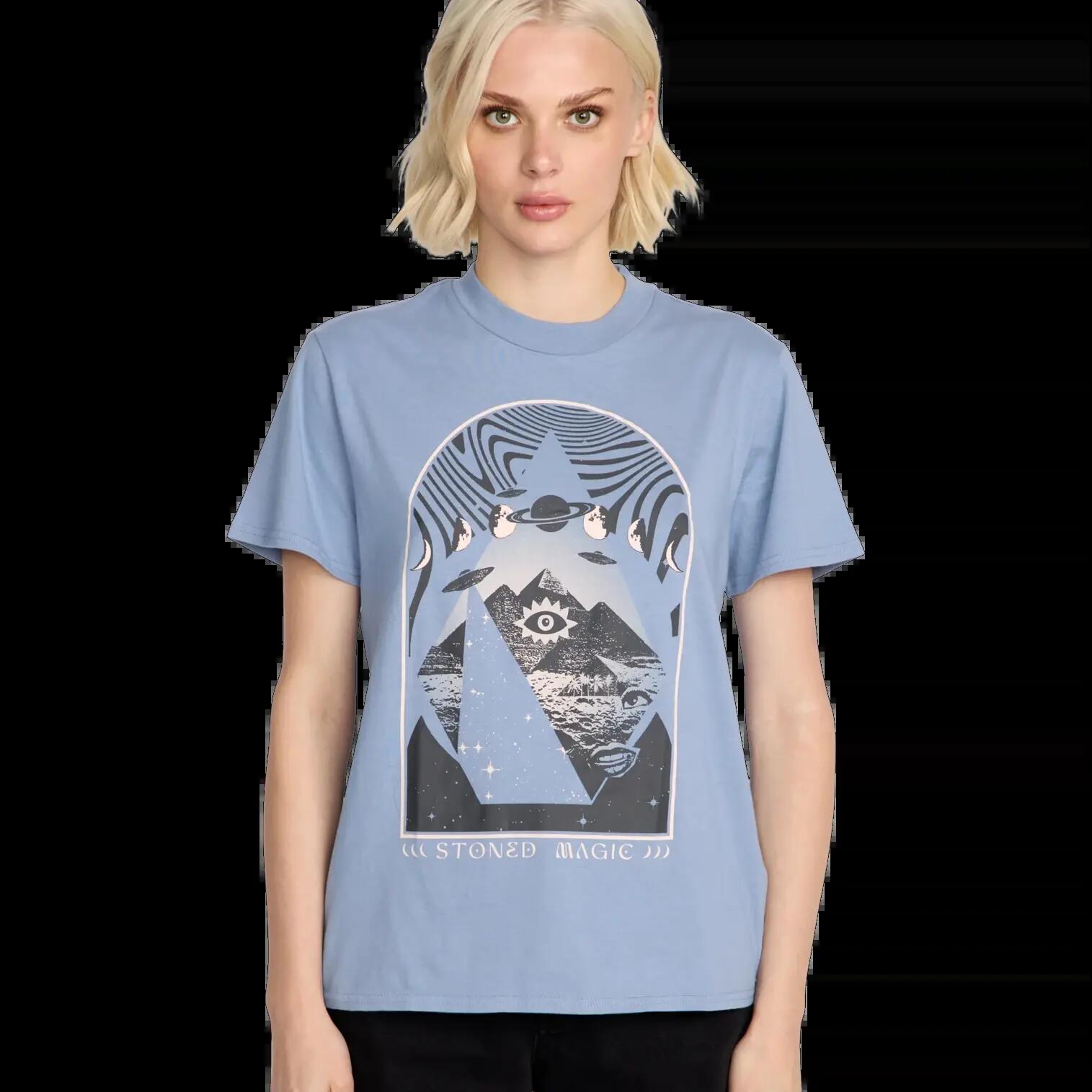 T-shirt Volcom Lock It Up Bleu Carolina et Noir Vintage 4/5