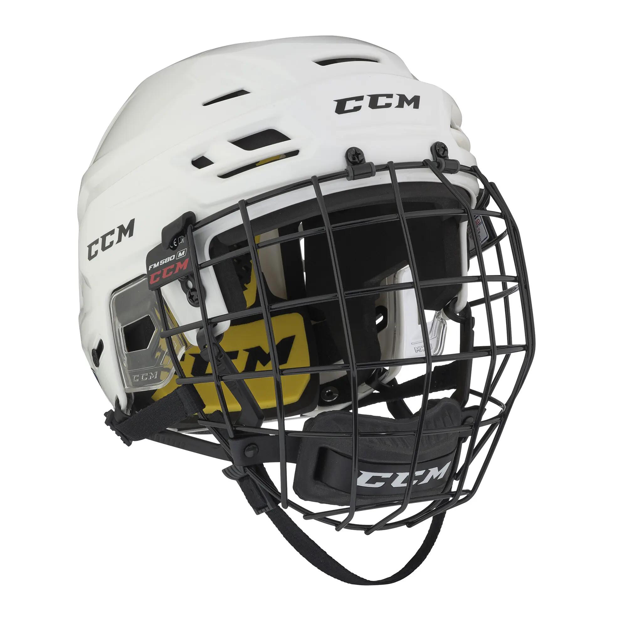 CCM Tacks 210 Senior cască de hochei cu grilă albă pentru adulți, combo 6/7