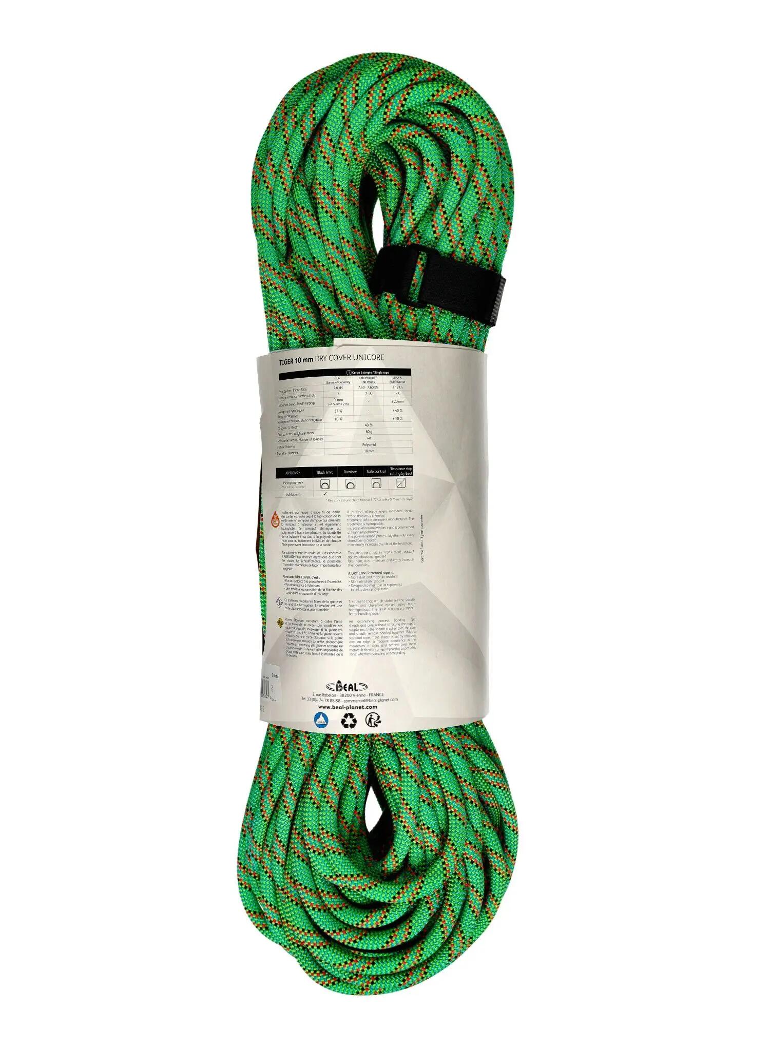 Corda de Escalada Beal Tiger 10 mm UNICORE DRY COVER 60 m Verde 3/4