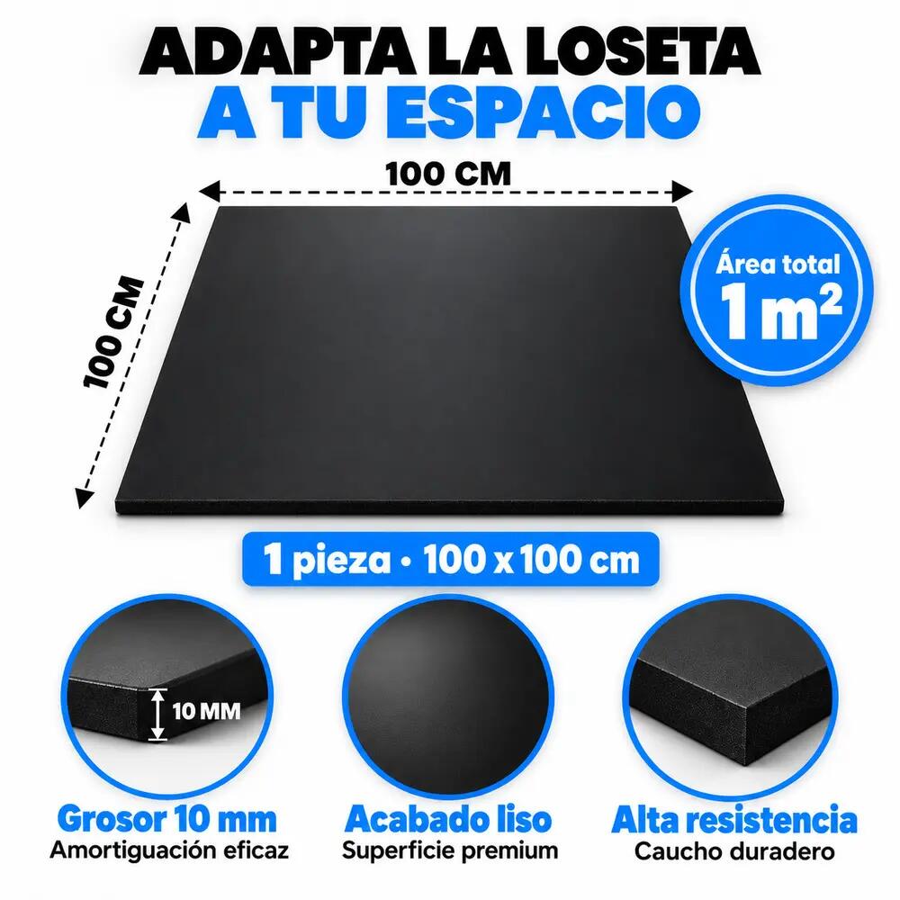 Losetas de Caucho para Gimnasio Pack 4 uds 1 x 1 m x 10 mm Negro 3/10