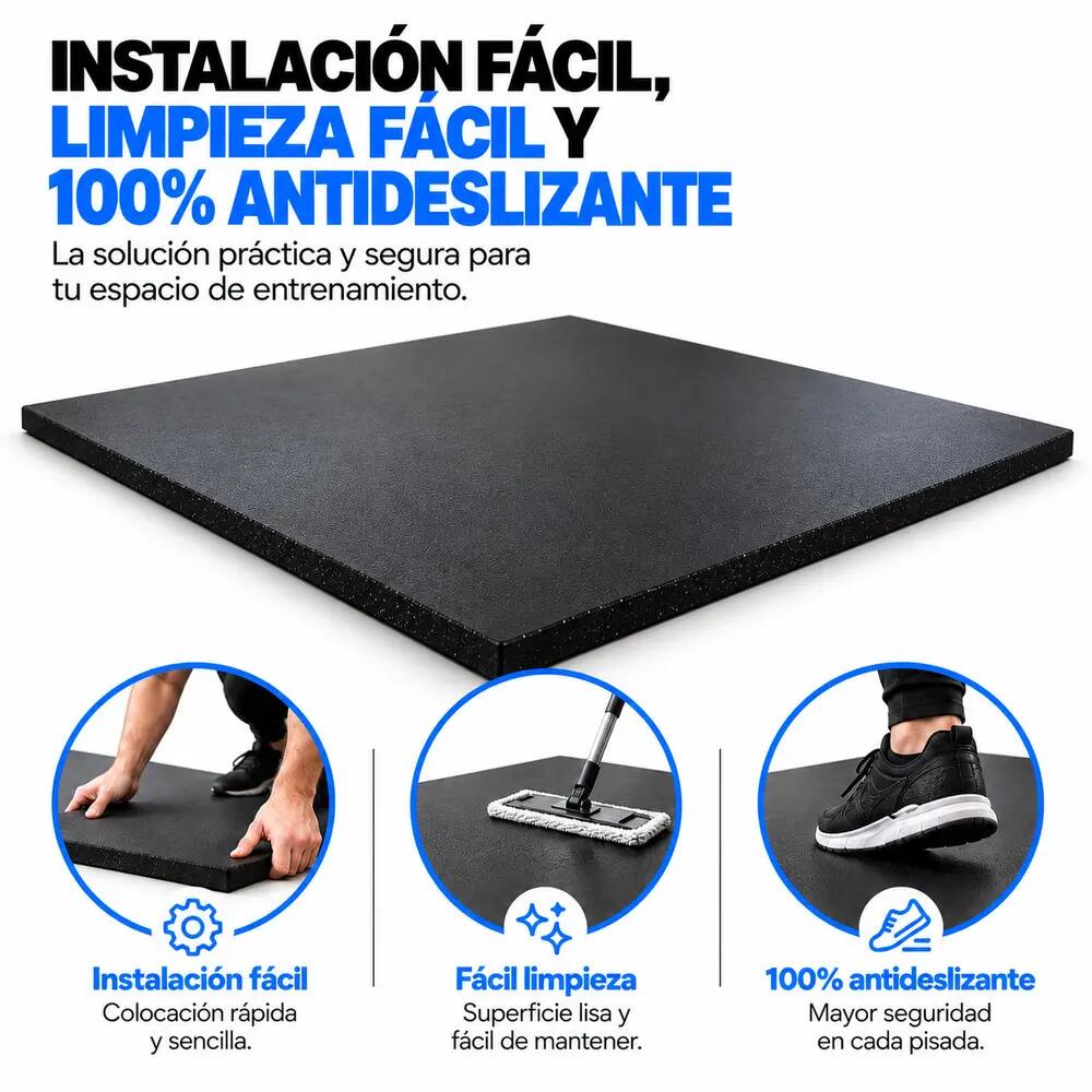 Losetas de Caucho para Gimnasio Pack 4 uds 1 x 1 m x 10 mm Negro 4/10
