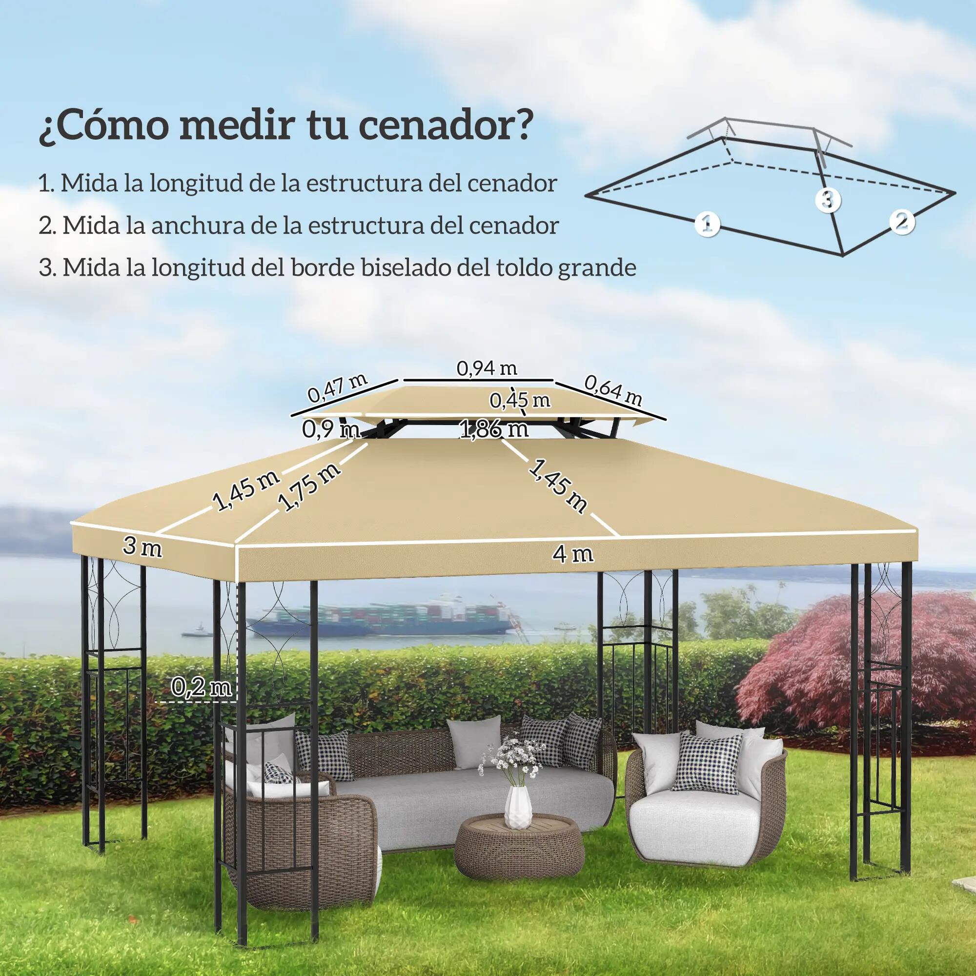 Techo de Repuesto Outsunny 400x300 cm Crema 3/7