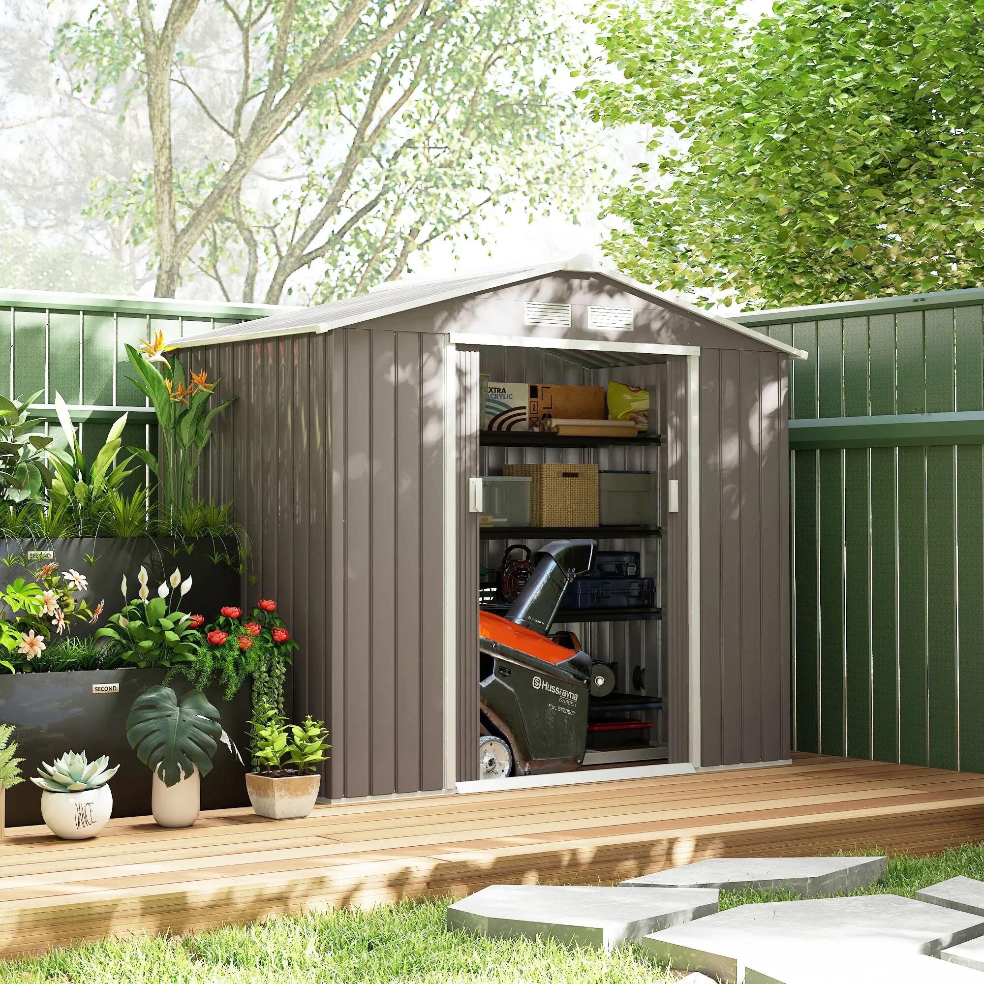 Abrigo de Armazenamento 213x130x185 cm Cinzento Outsunny 5/7