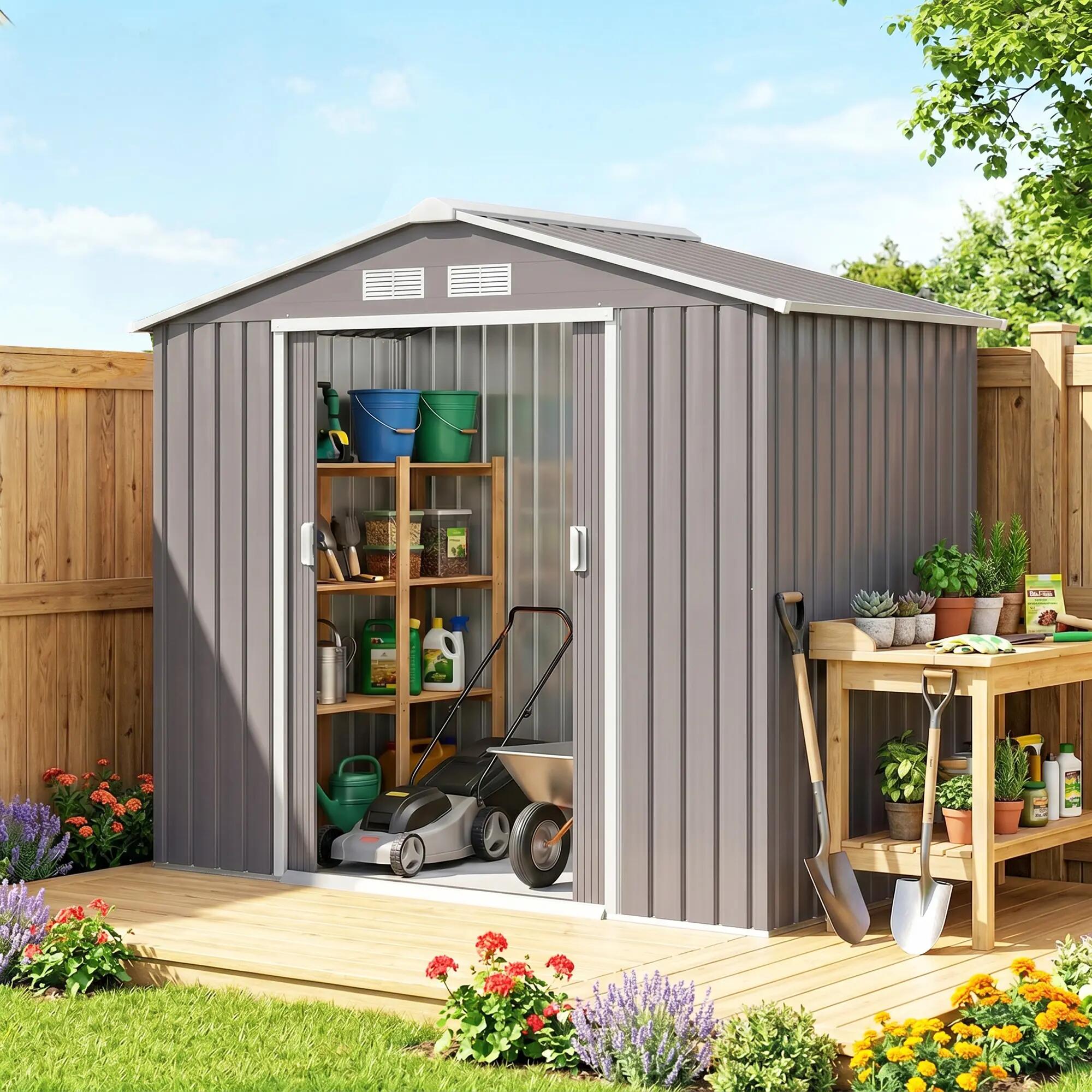 Abrigo de Armazenamento 213x130x185 cm Cinzento Outsunny 2/7