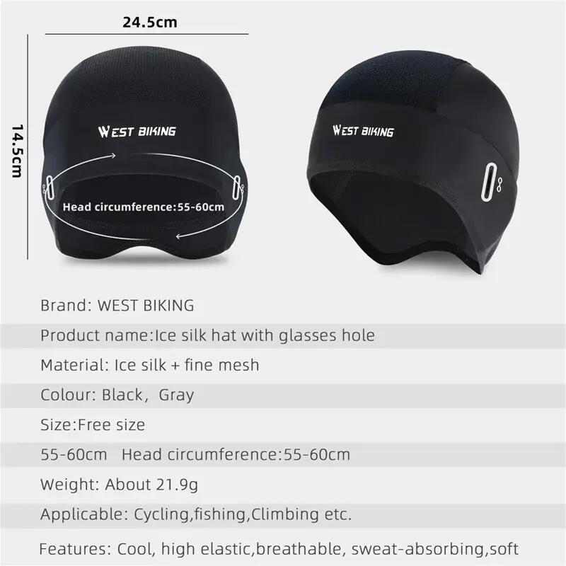 Bonnet d'été en soie glacée WEST BIKING noir/gris, léger respirant 5/5