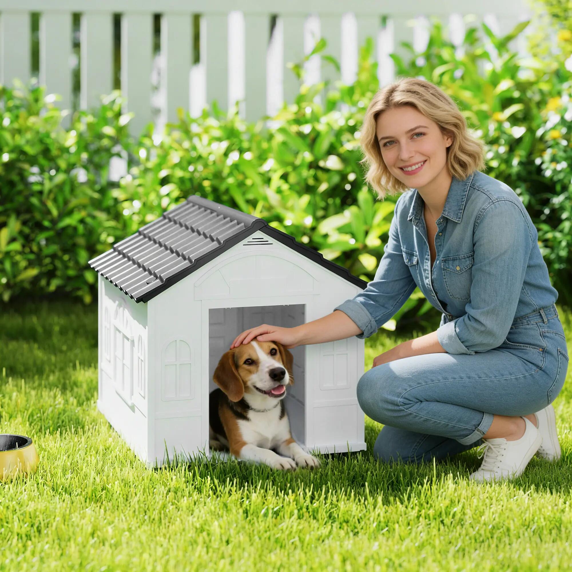 Casa para cães 65x75,7x63 cm cinza e branco PawHut 2/7
