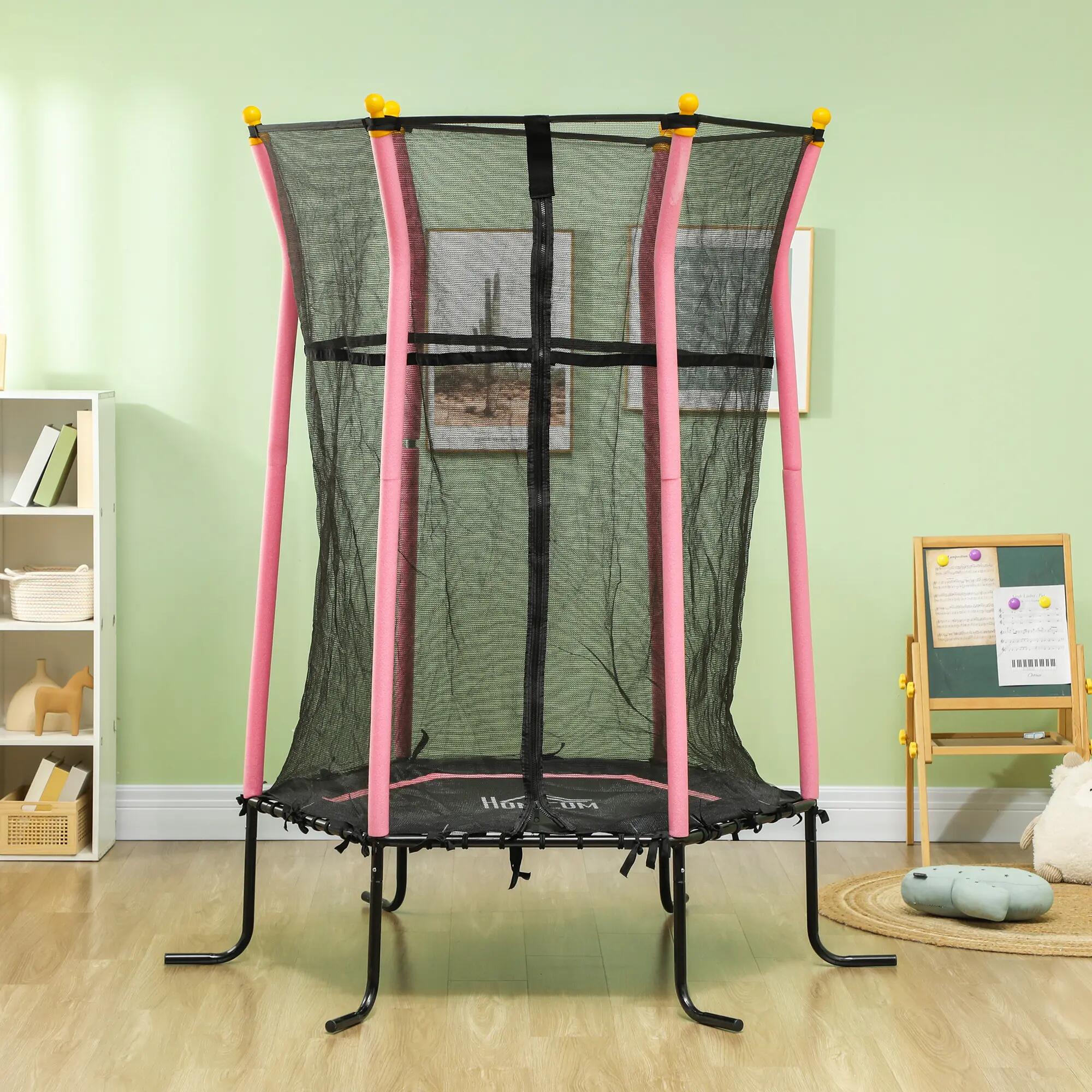 Trampolim para crianças com rede de segurança rosa 2/7