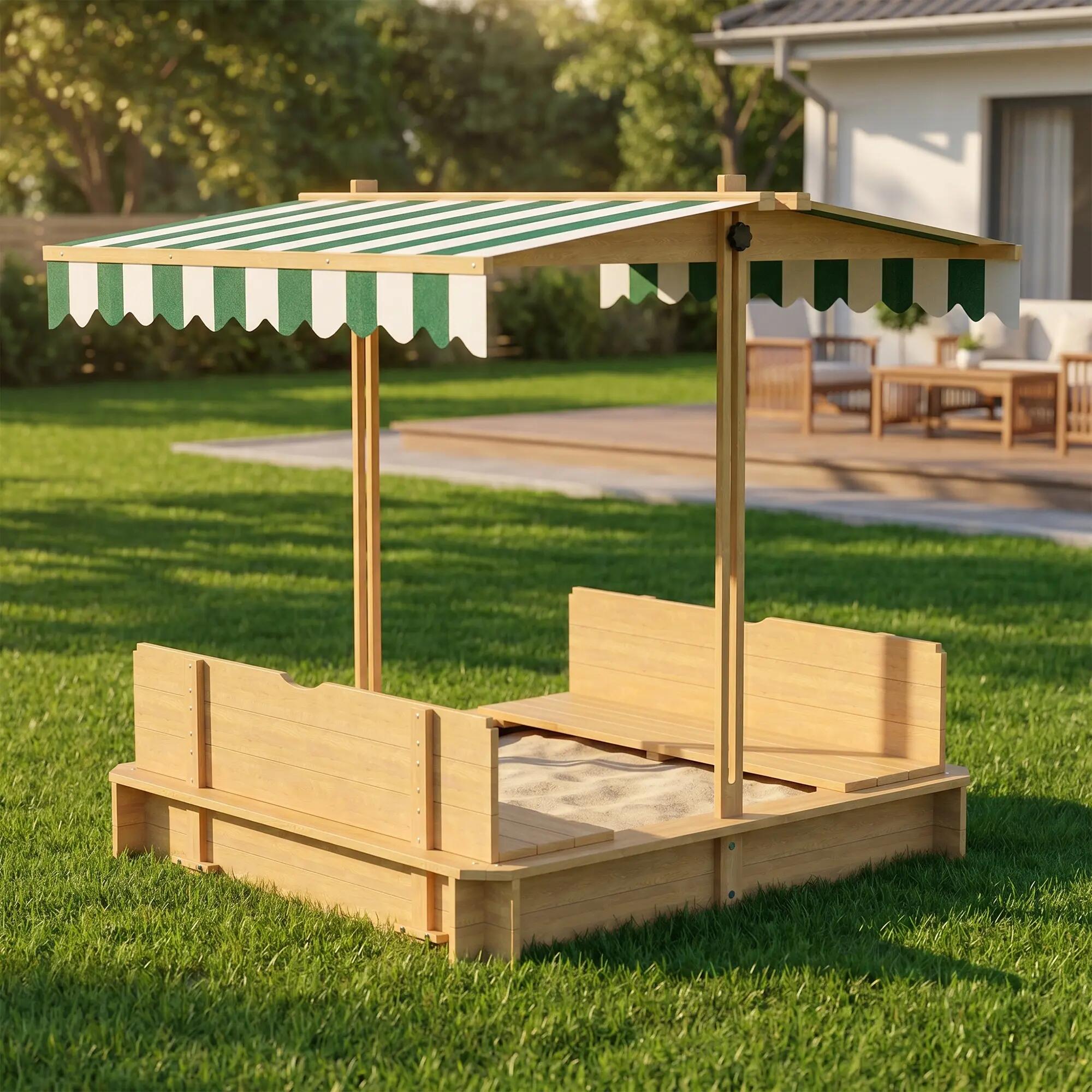 Caixa de areia para crianças natural, verde e branco Outsunny 4/7