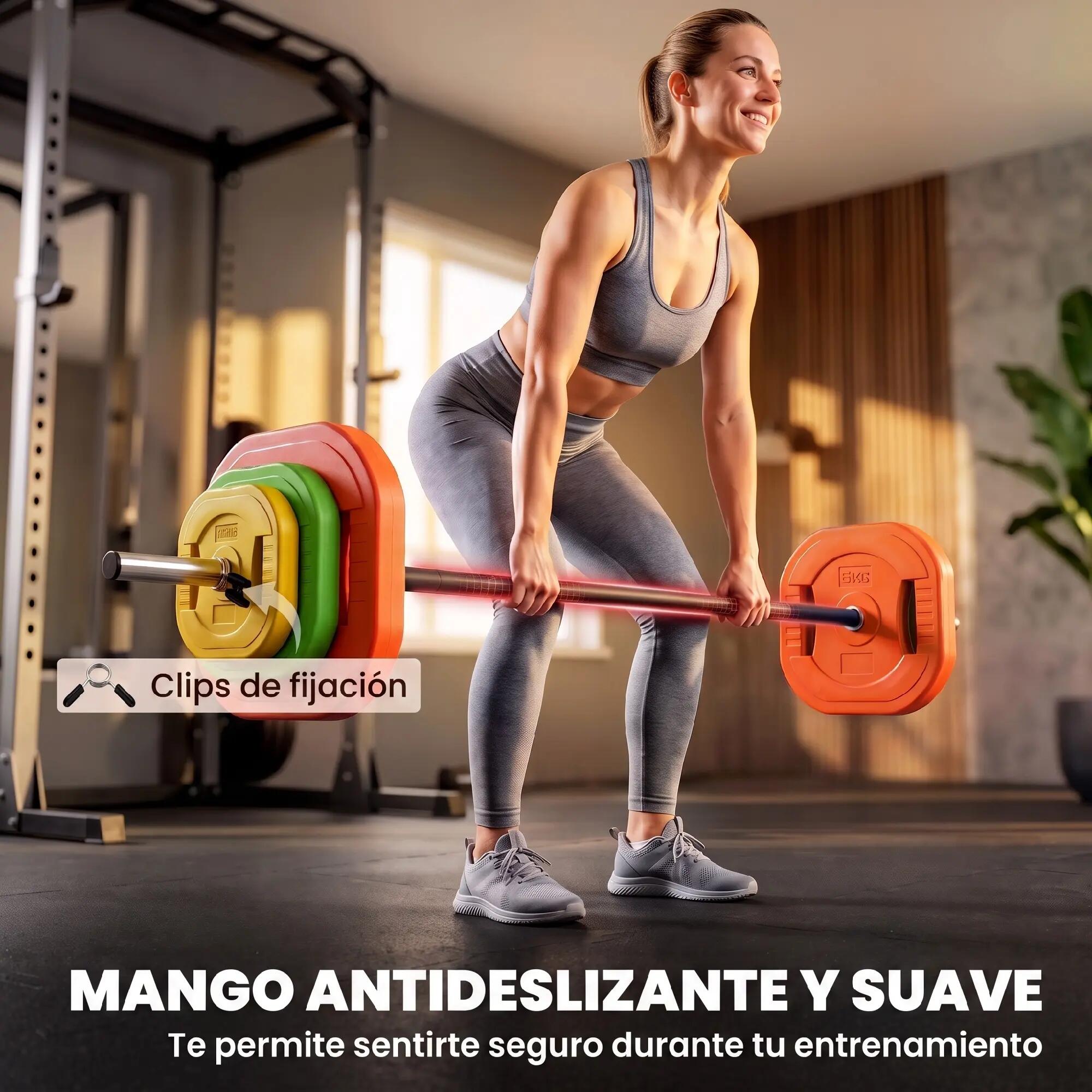 Barra com pesos amarelo, laranja e verde SPORTNOW 5/9