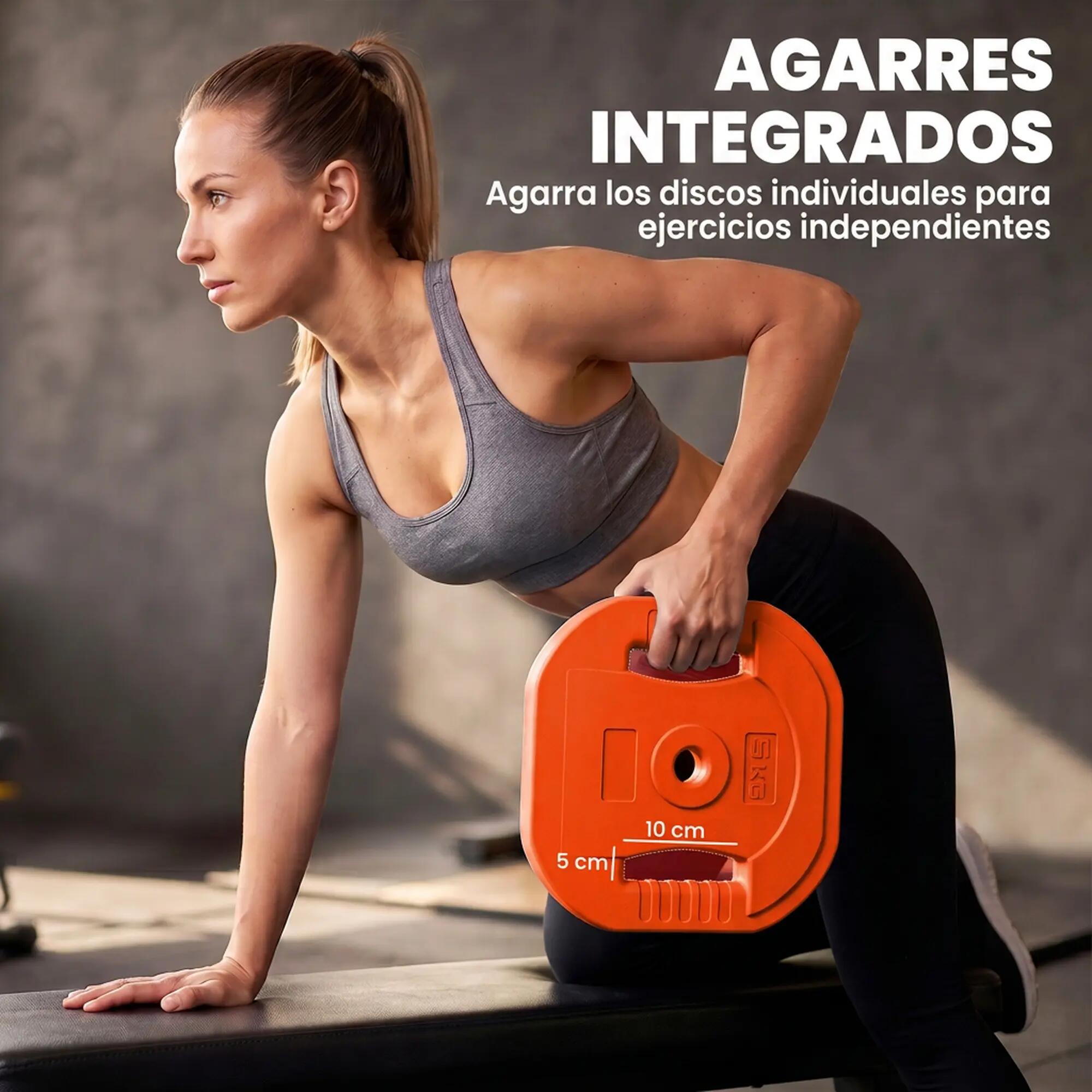 Barra com pesos amarelo, laranja e verde SPORTNOW 4/9