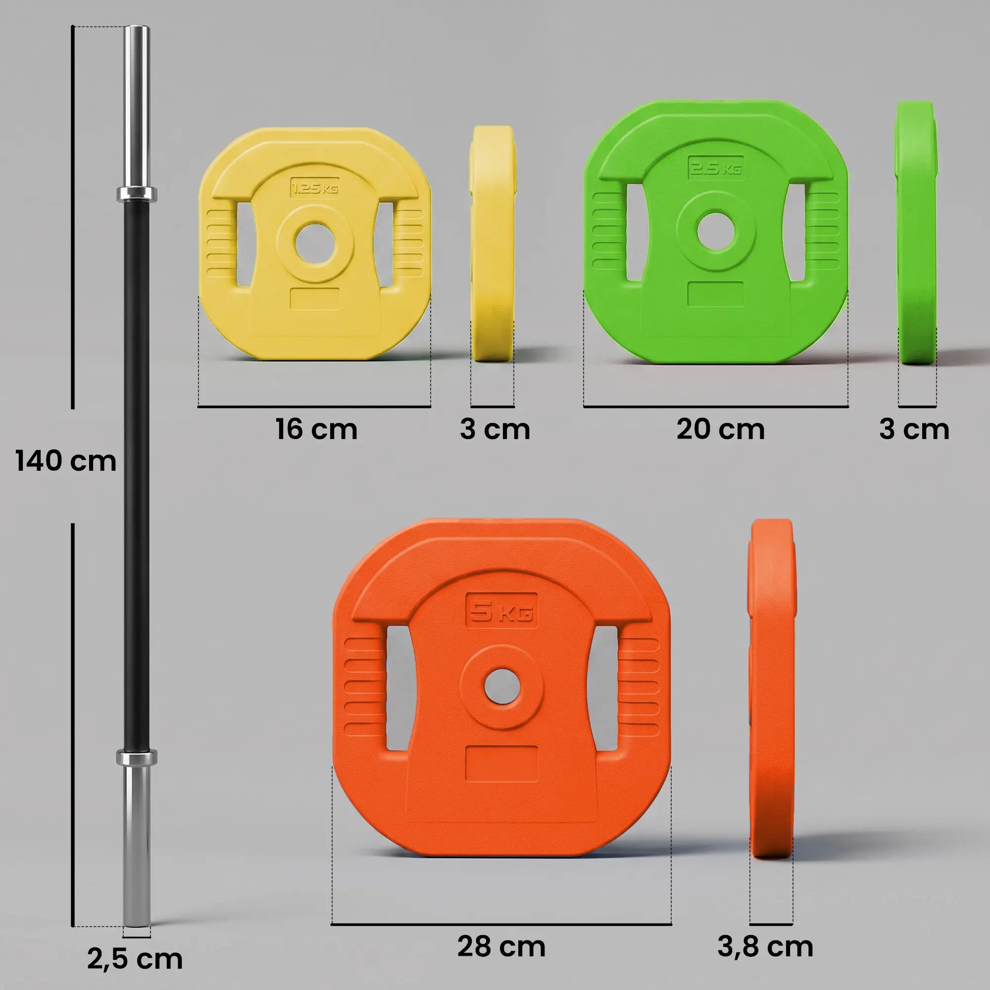 Barra com pesos amarelo, laranja e verde SPORTNOW 2/9