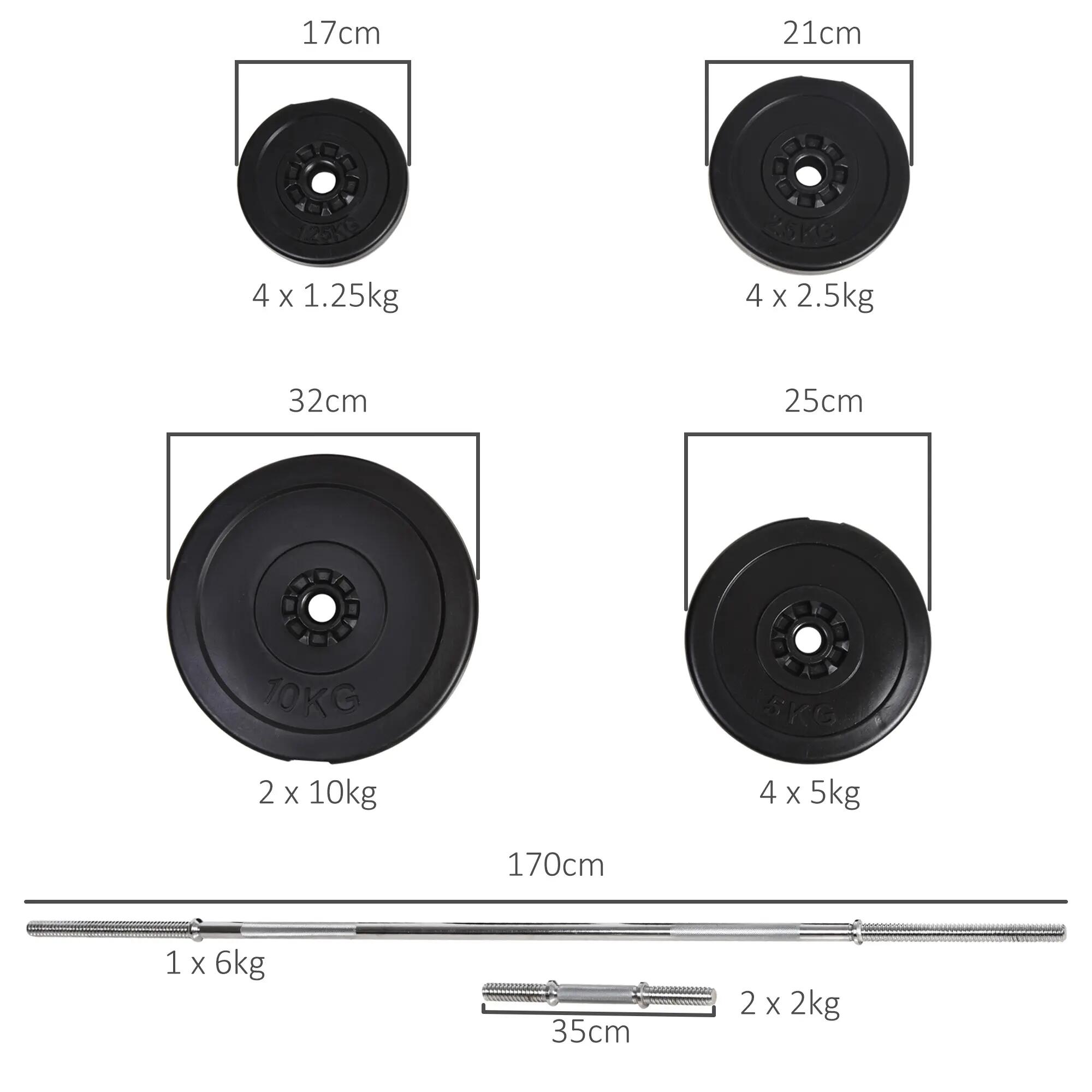 Barra de Musculação com 14 Discos HOMCOM Conjunto Halteres 55 kg 3/7
