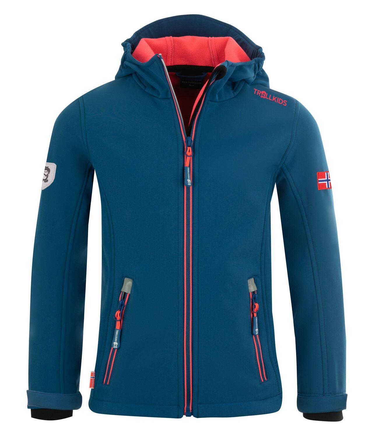 TROLLKIDS Mädchen Softshelljacke Trollfjord Wasserabweisend Mitternachtsblau / Coral