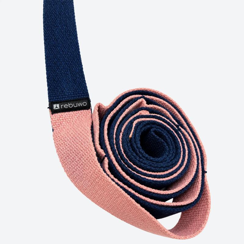 Sekiz Kademeli Yoga Germe Esneme Kayışı Çift Renkli - Pudra Pembe / Siyah