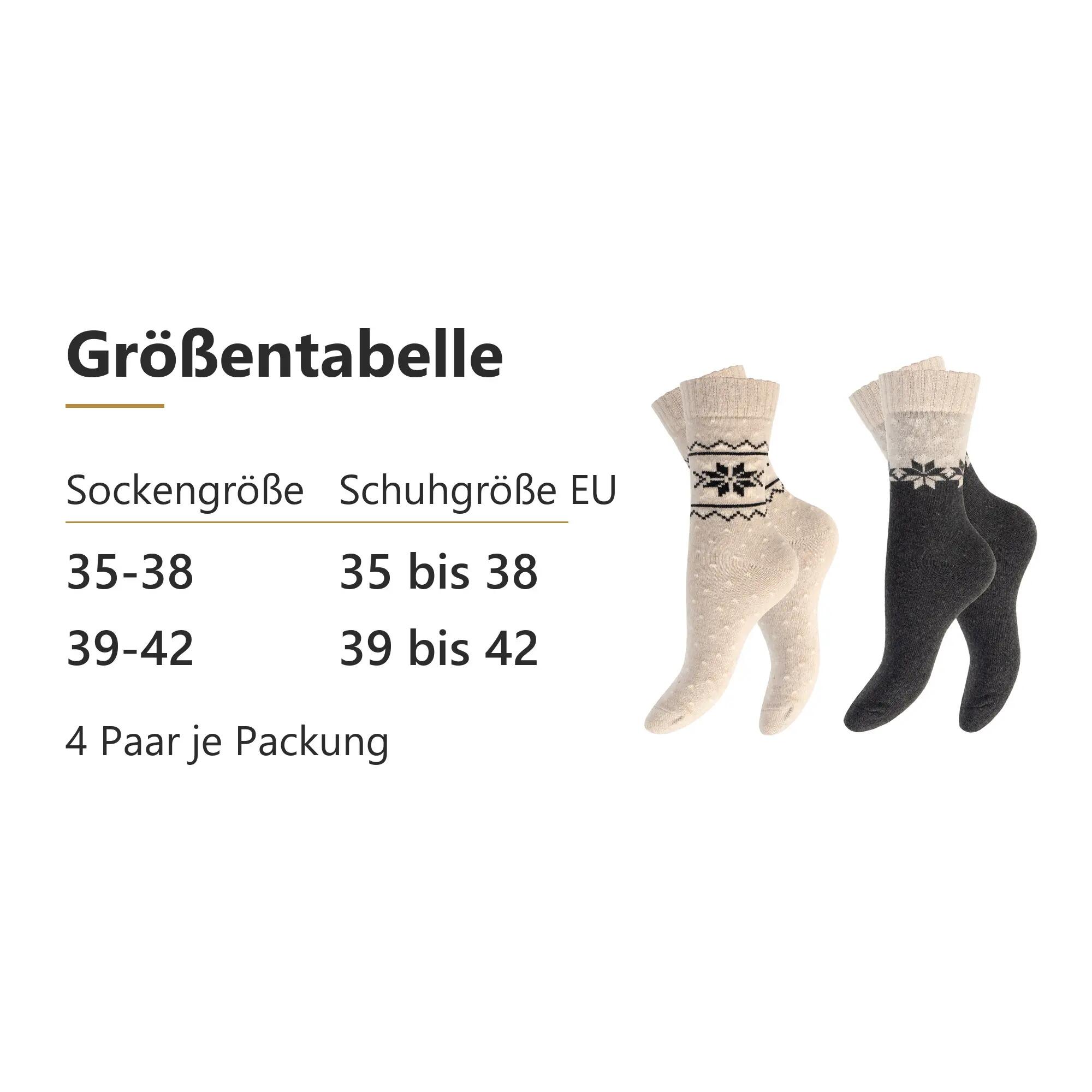 Damen Wintersocken mit 40 % Wolle 4 Paar warme Freizeitsocken Norwegermuster 5/7