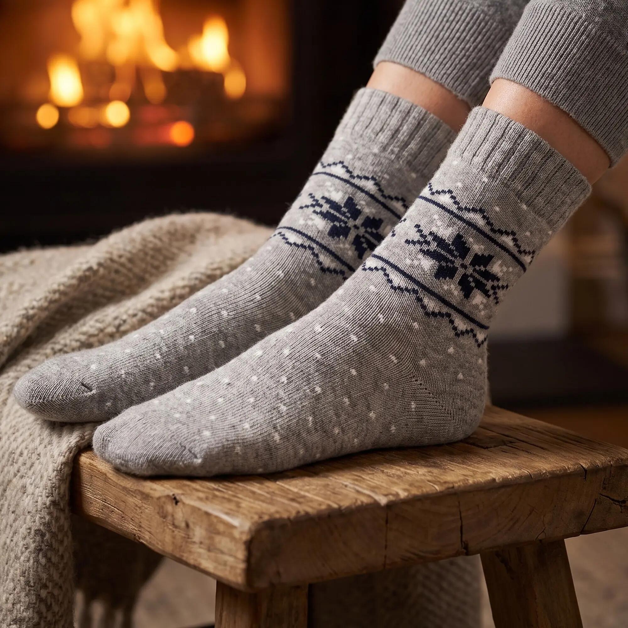 Damen Wintersocken mit 40 % Wolle 4 Paar warme Freizeitsocken Norwegermuster 4/7