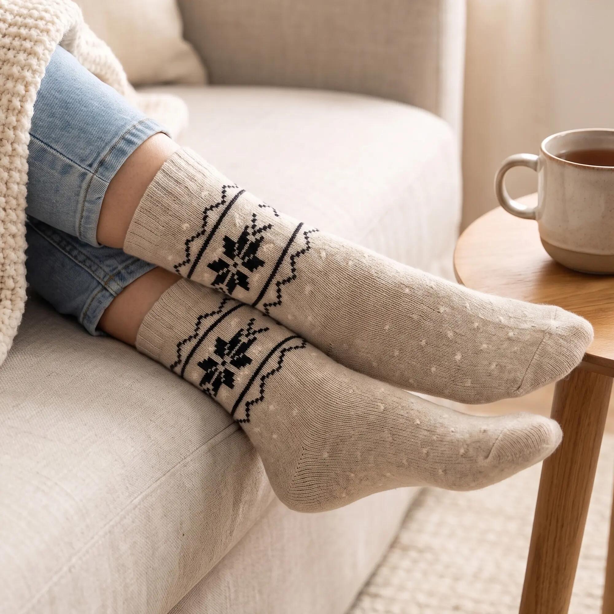 Damen Wintersocken mit 40 % Wolle 4 Paar warme Freizeitsocken Norwegermuster 2/7