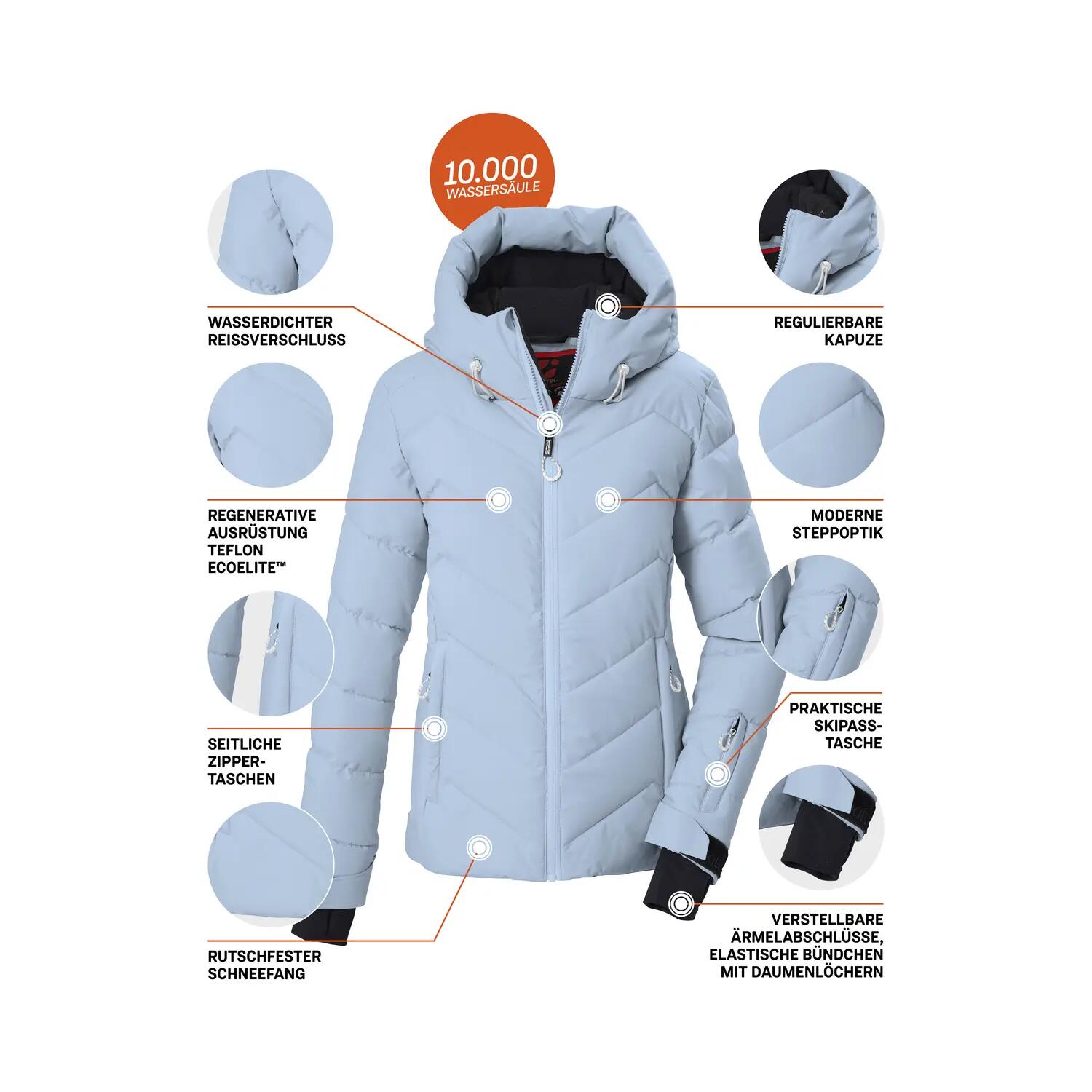 Damen Ski-Steppjacke Steppjacke mit Kapuze 5/6