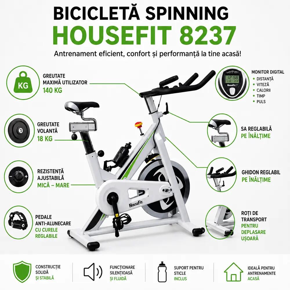 Bicicleta semiprofesionala 8237C, volanta 18 kg, greutate utiolizator 140 kg 5/6
