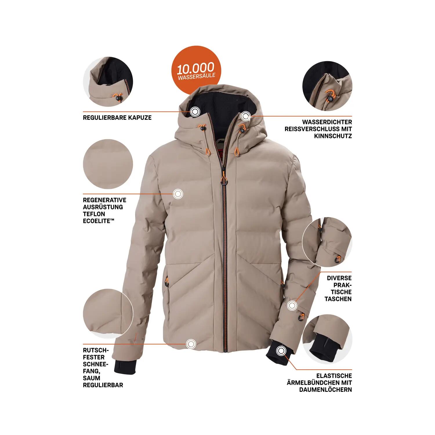 Herren Skijacke Steppjacke mit Kapuze und Schneefang 5/6