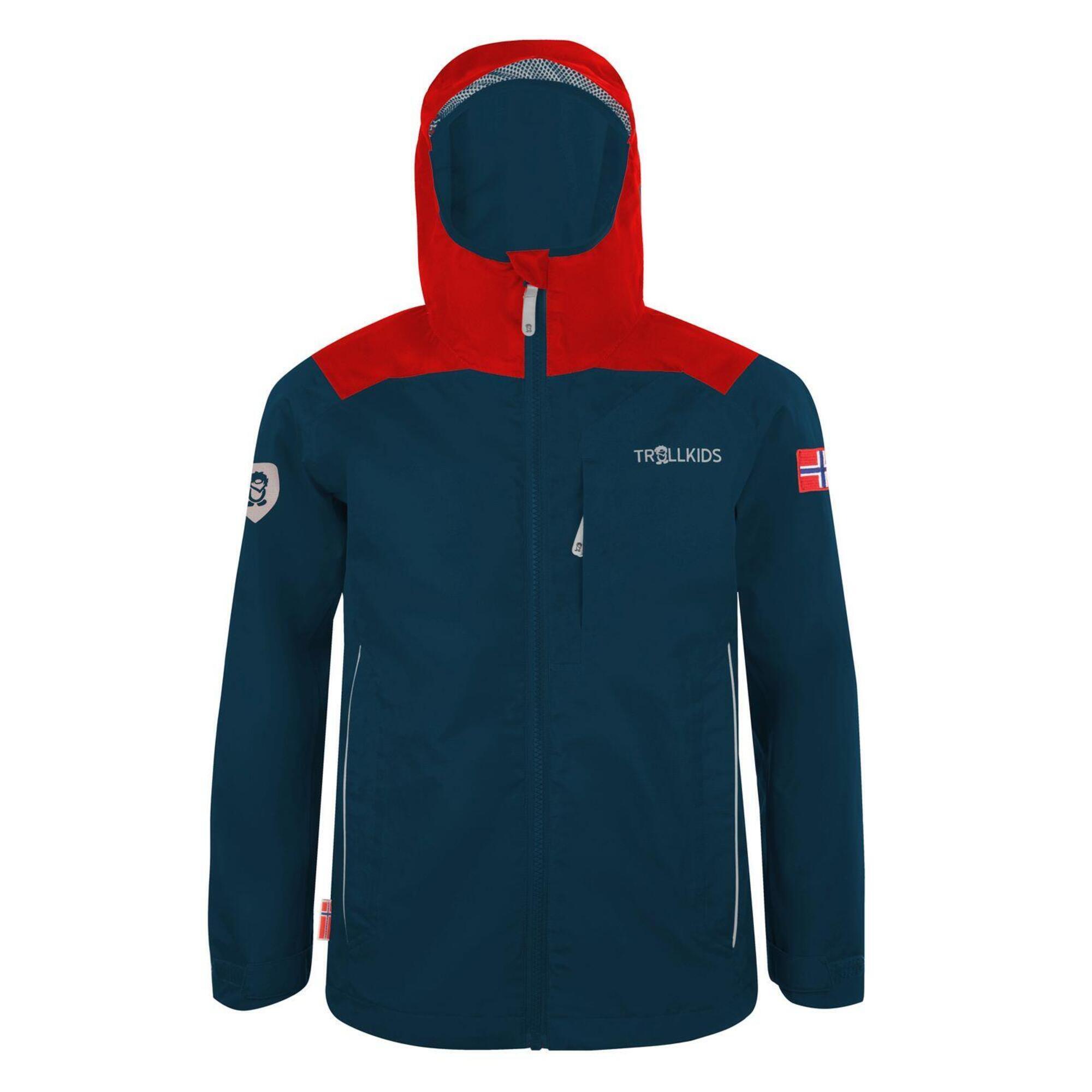 TROLLKIDS Kinder Regenjacke Bergen Wasserdicht Hellrot / Blau