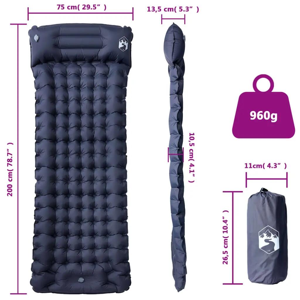 Matelas camping auto-gonflant 1 place vidaXL avec oreiller 6/6